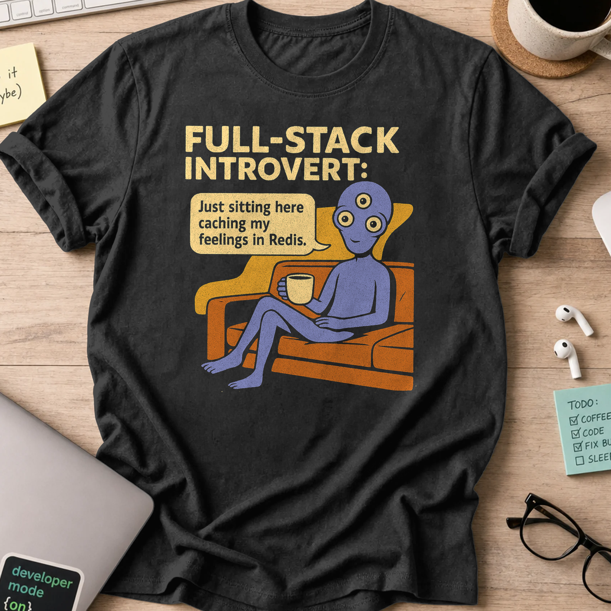 full stack introvert alien shirt - Black