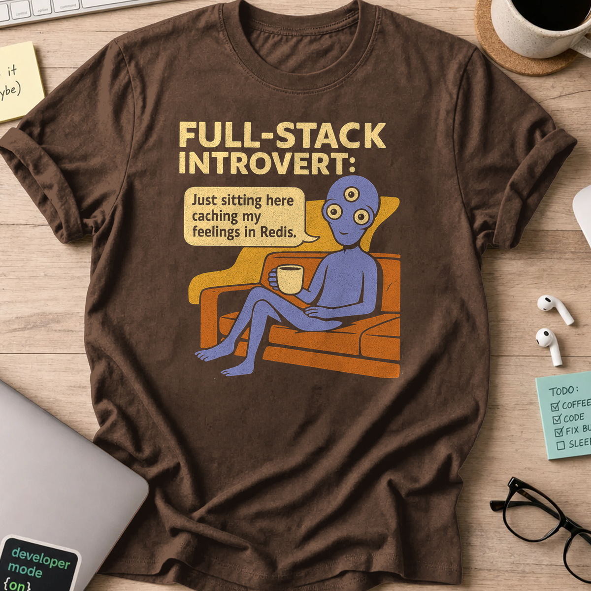full stack introvert alien shirt - Dark Chocolate