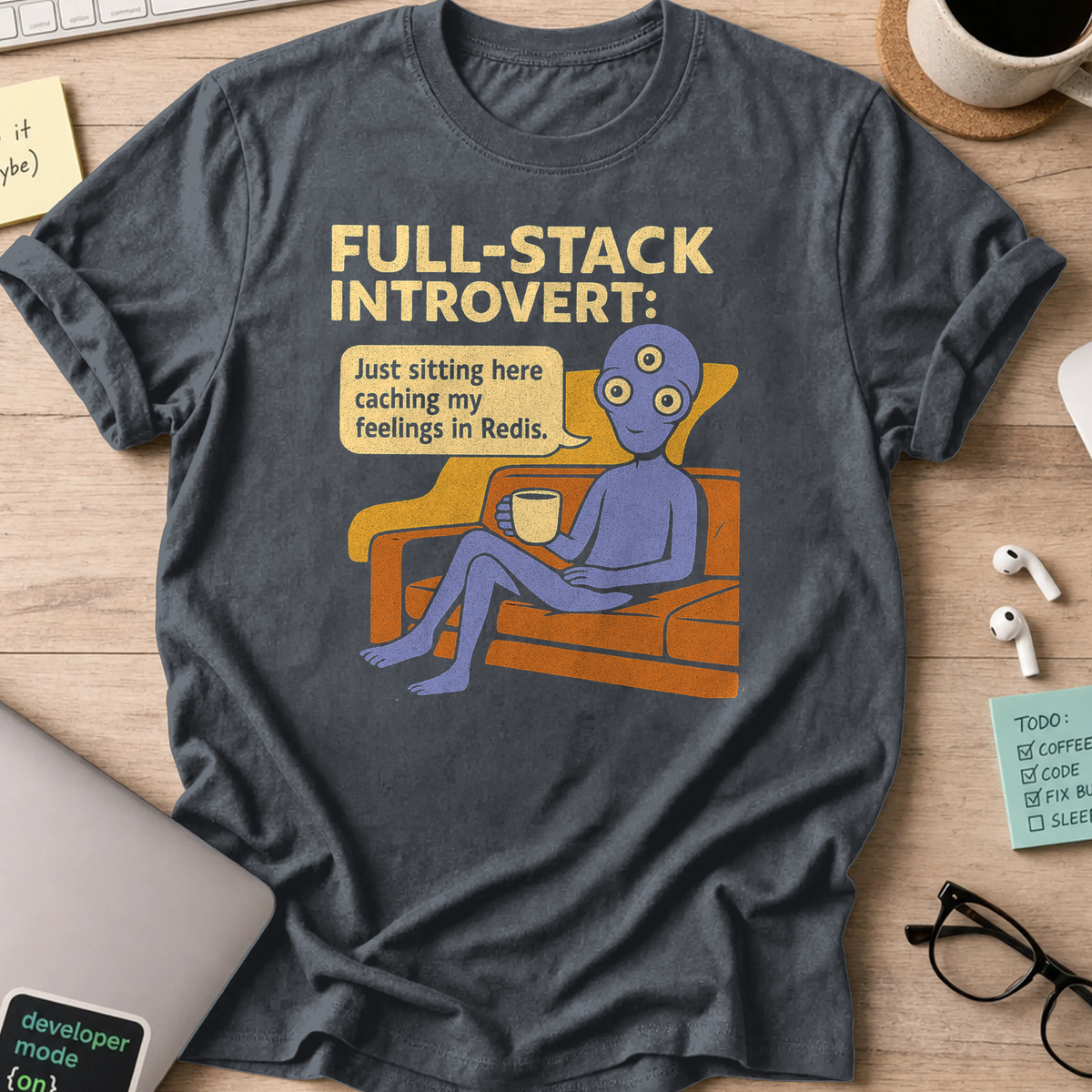 full stack introvert alien shirt - Dark Heather