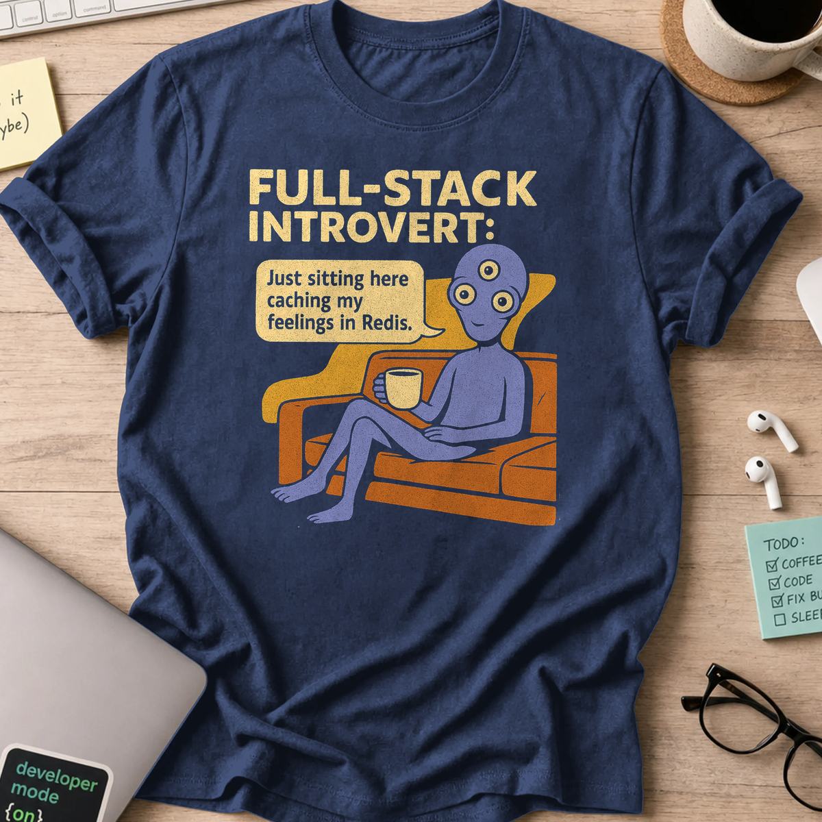 full stack introvert alien shirt - Navy