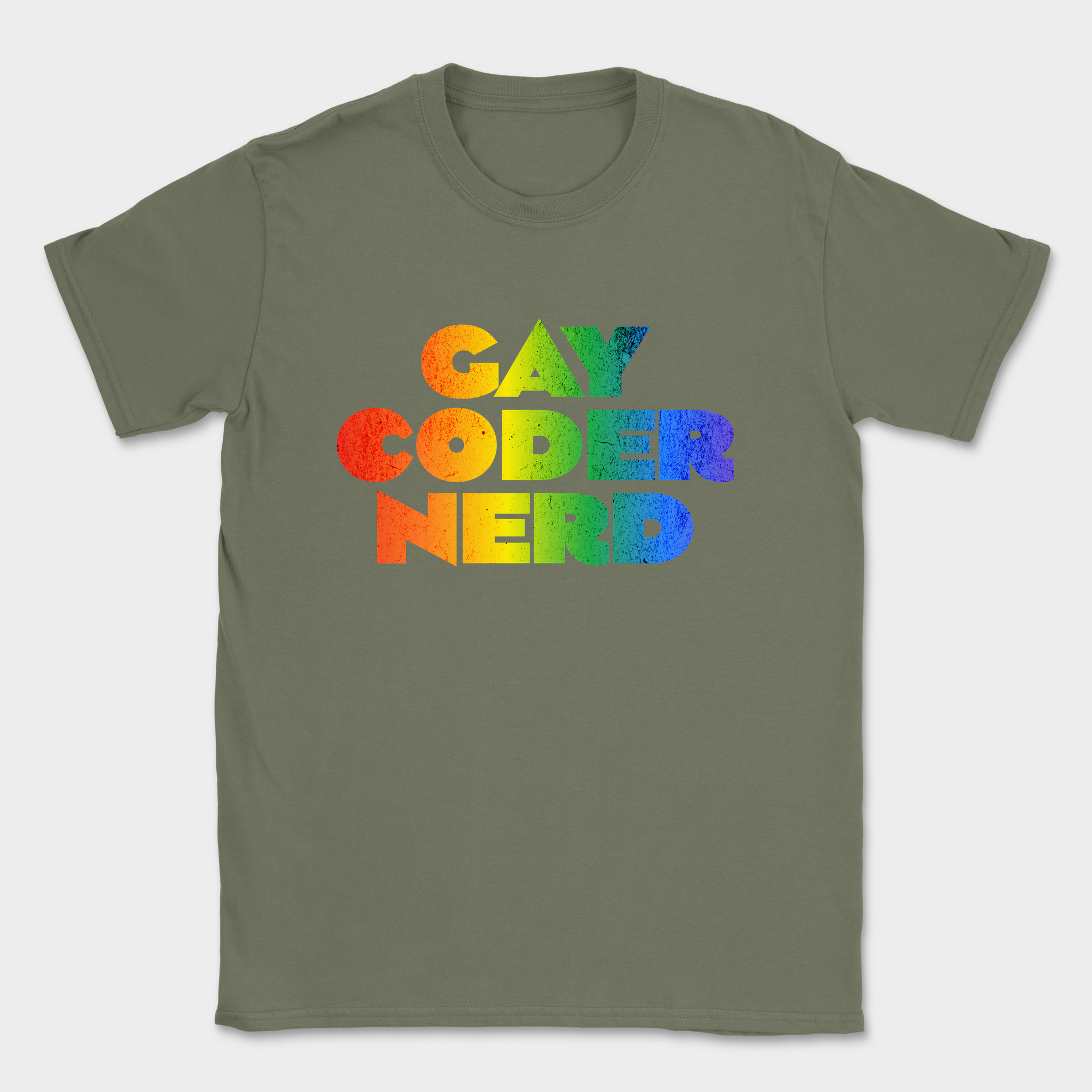 gay coder nerd rainbow shirt — Military Green