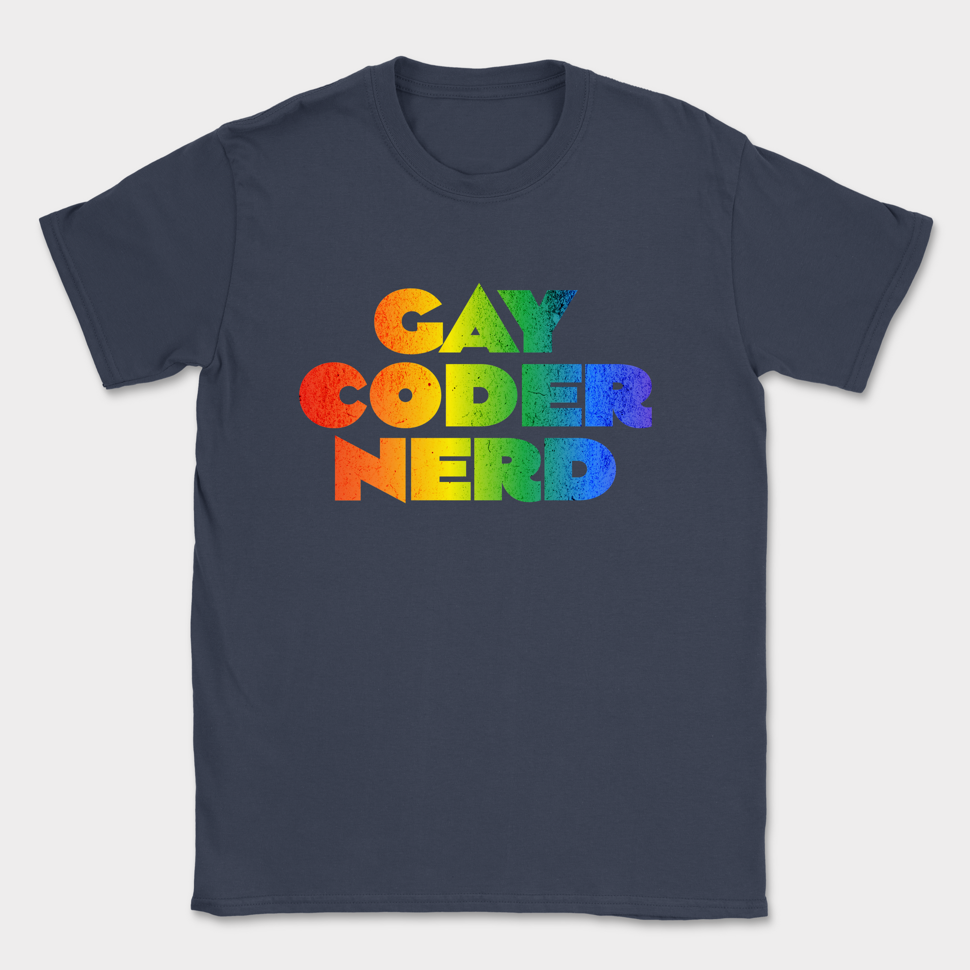 gay coder nerd rainbow shirt — Navy