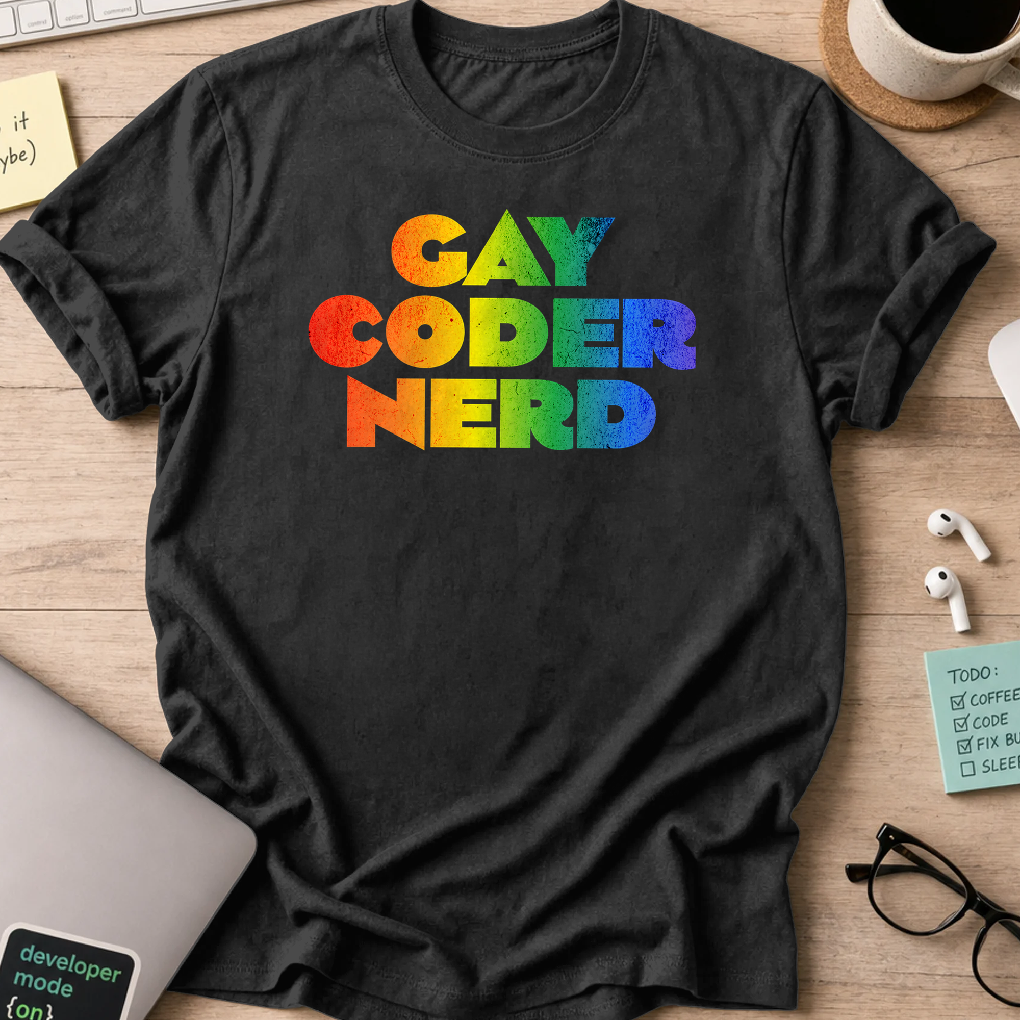 gay coder nerd rainbow shirt - Black