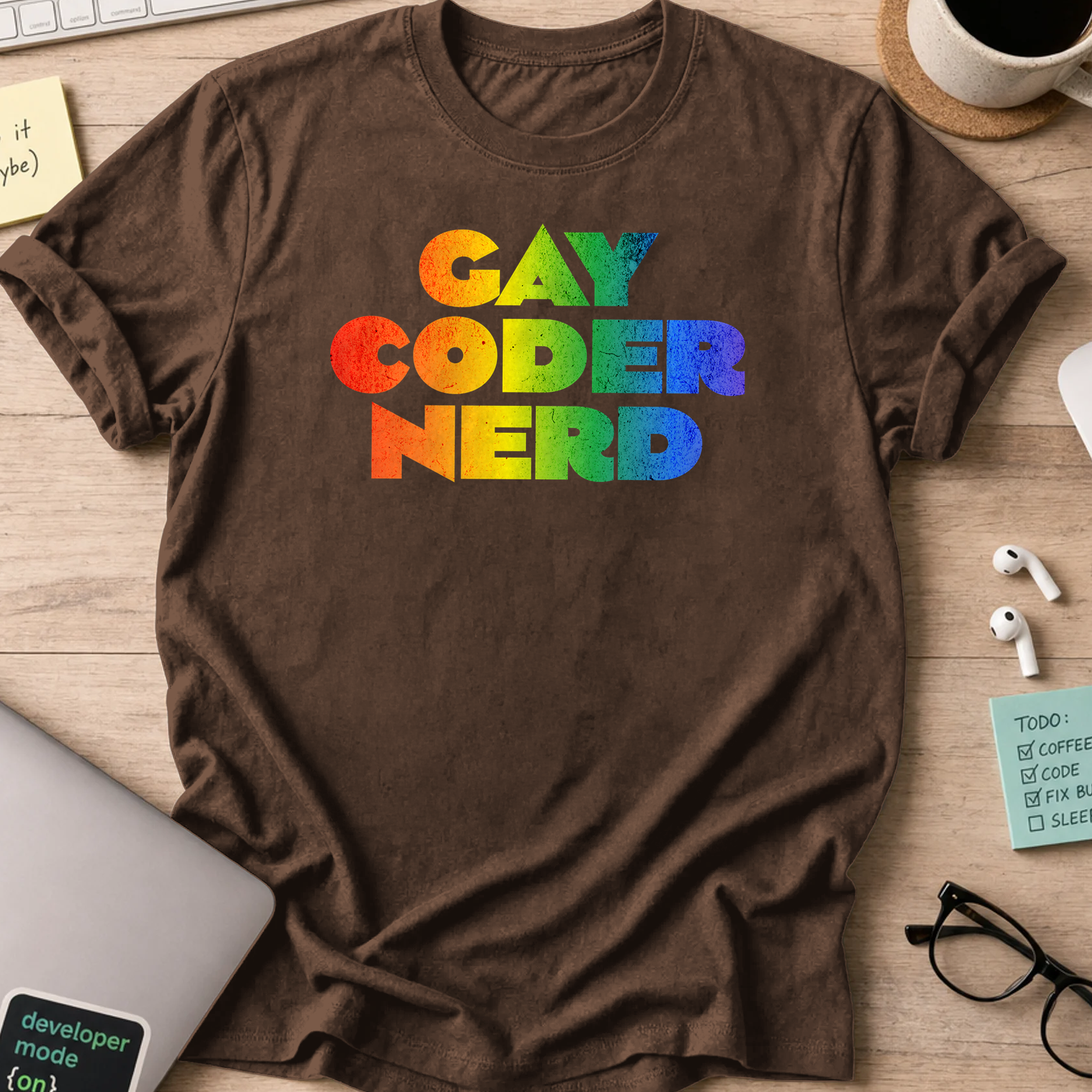 gay coder nerd rainbow shirt - Dark Chocolate