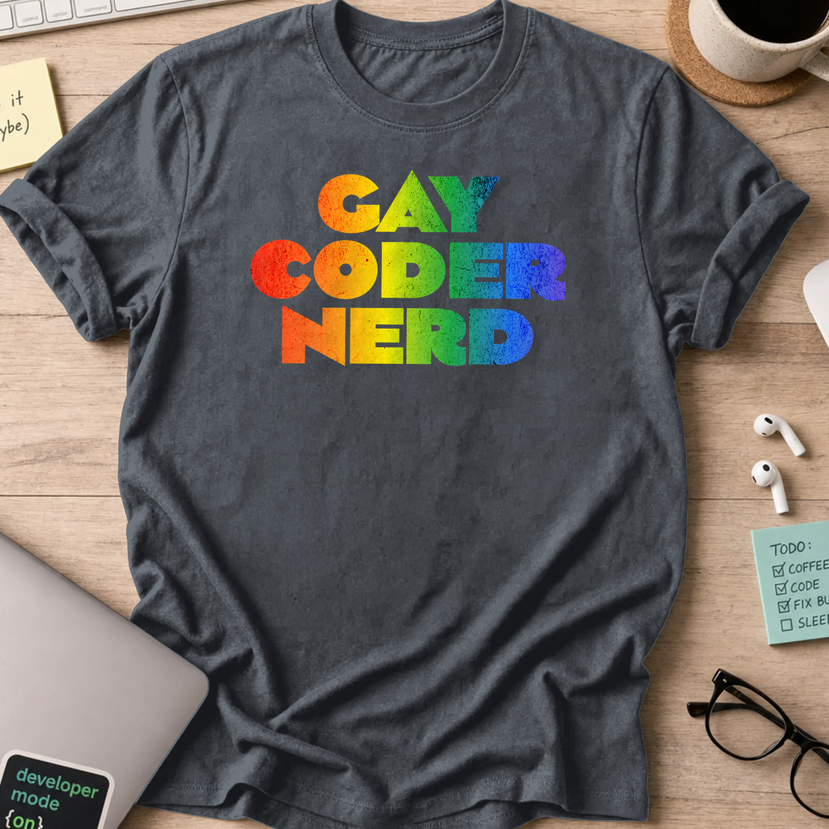 gay coder nerd rainbow shirt - Dark Heather