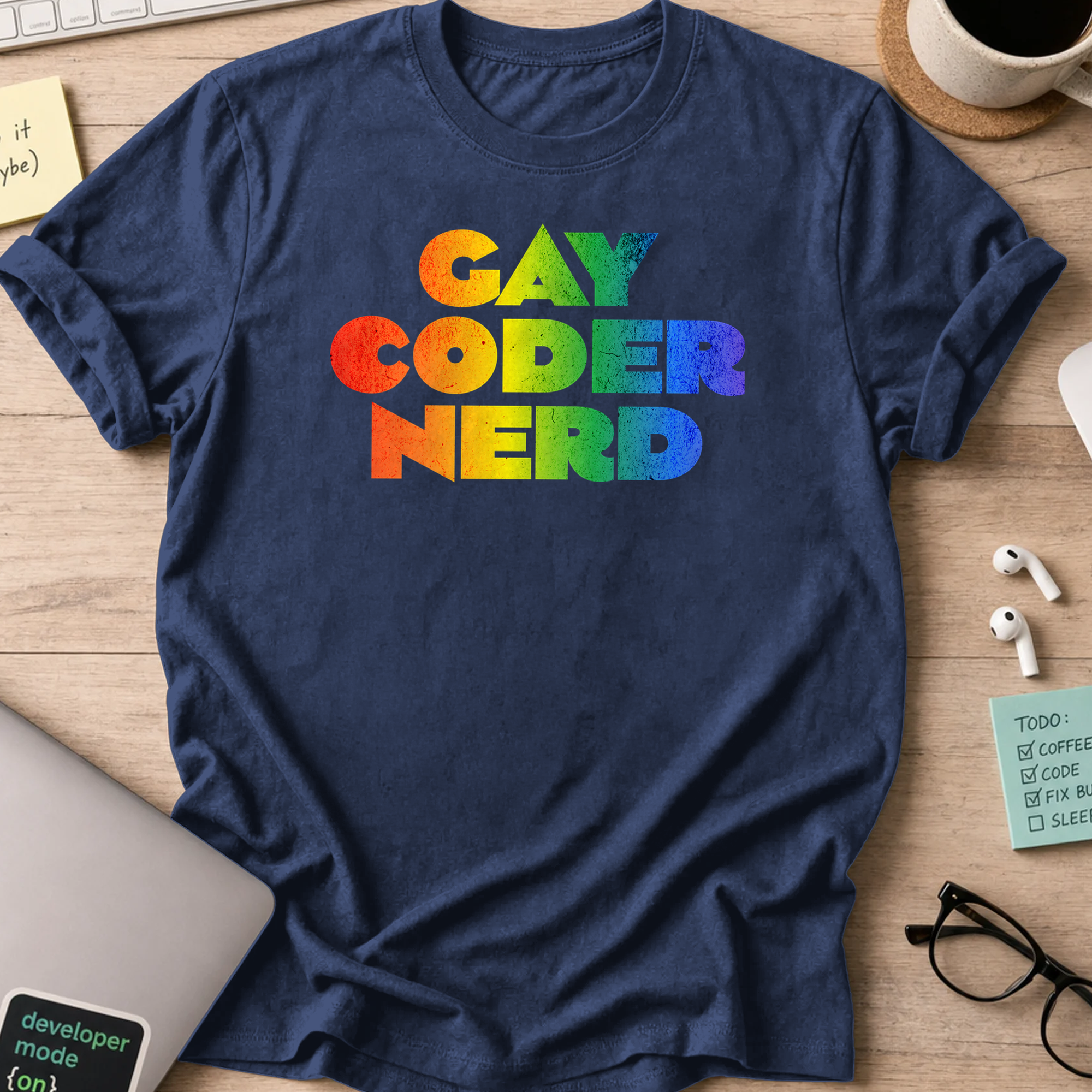 gay coder nerd rainbow shirt - Navy