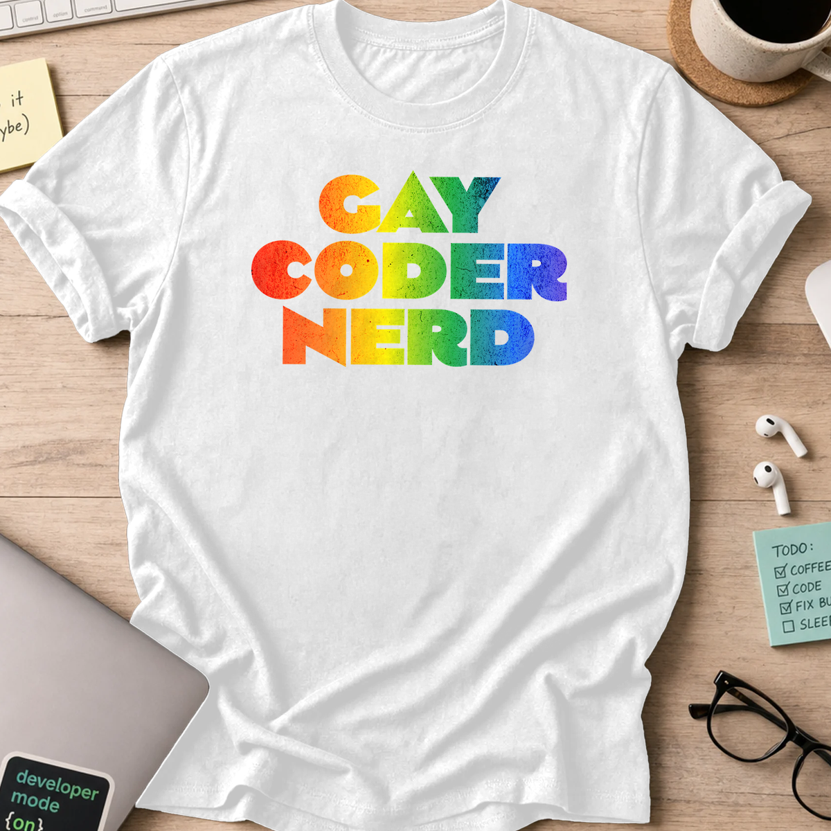 gay coder nerd rainbow shirt - White