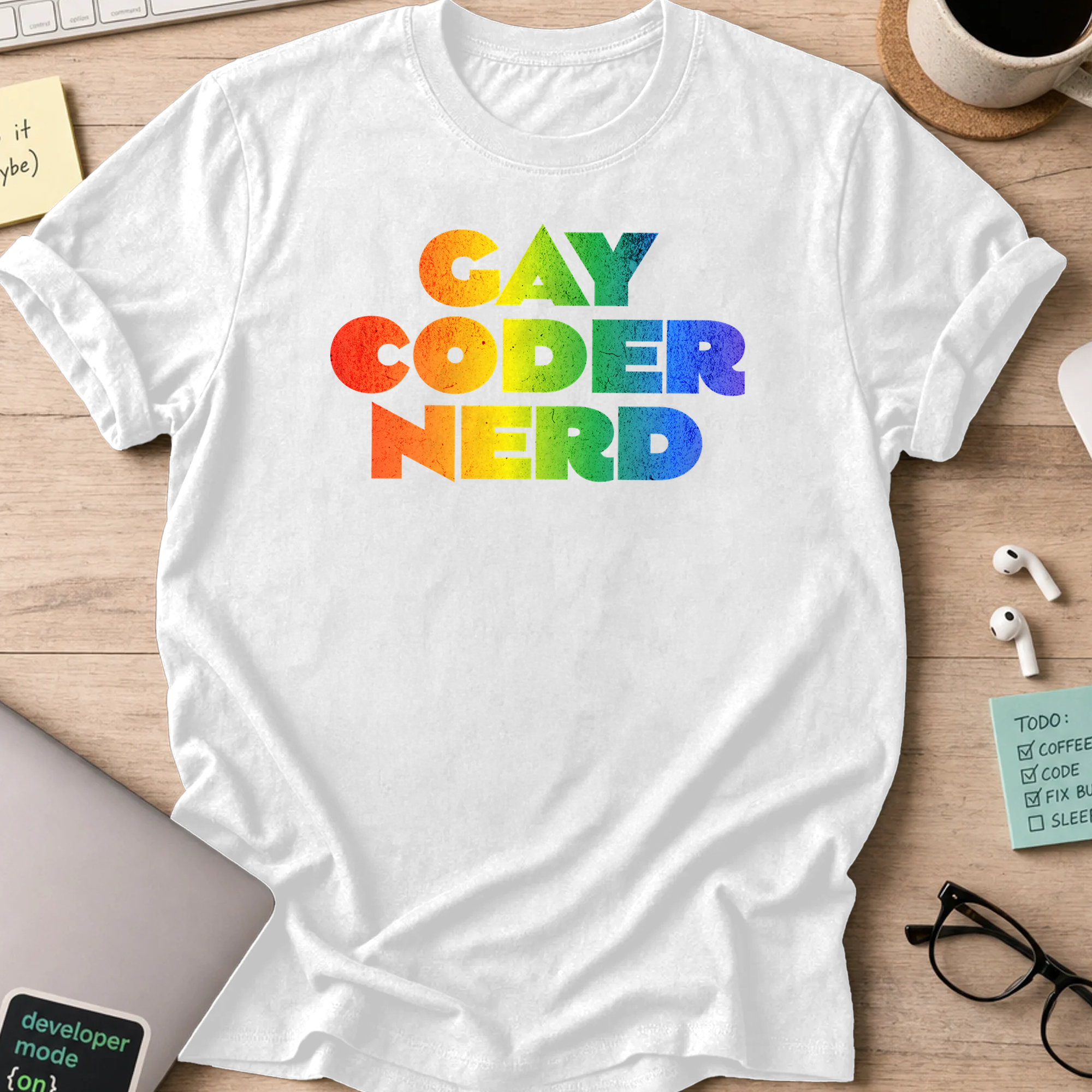 gay coder nerd rainbow shirt - White