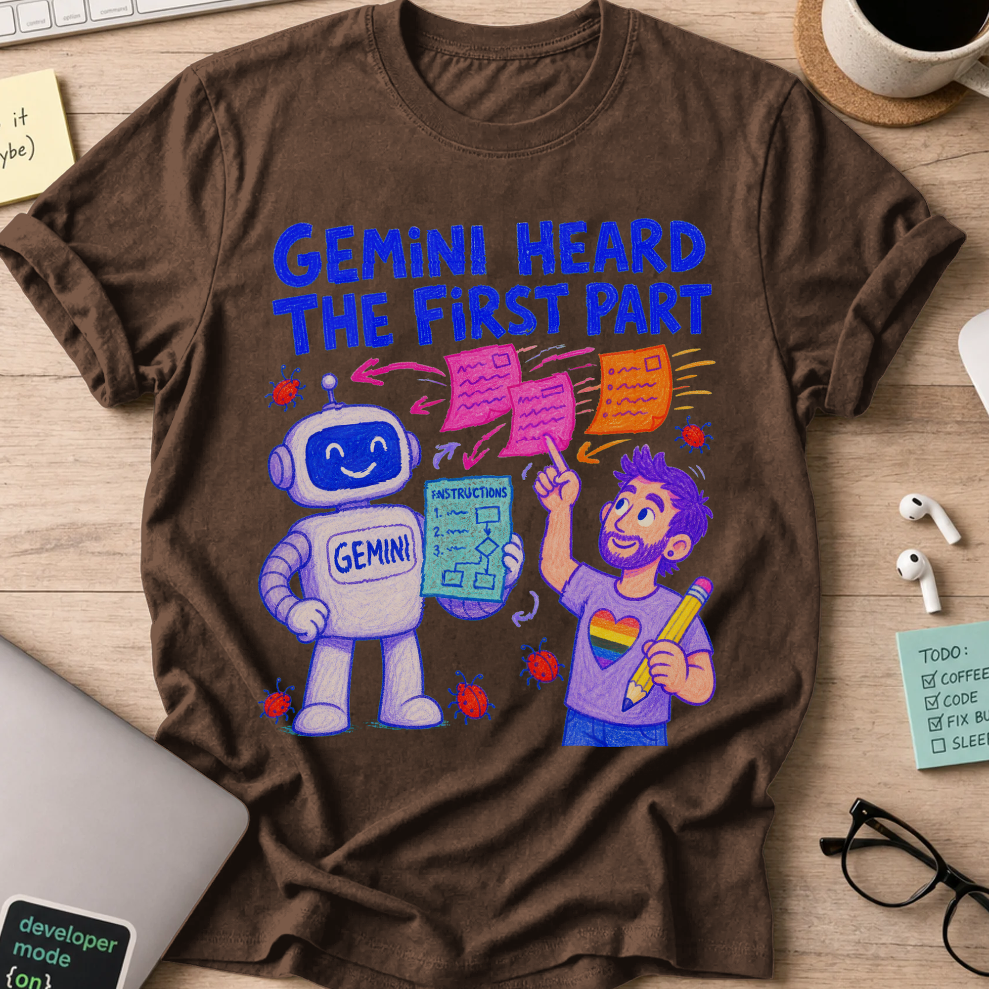 Gemini Heard the First Part Shirt — Dark Chocolate storefront mockup