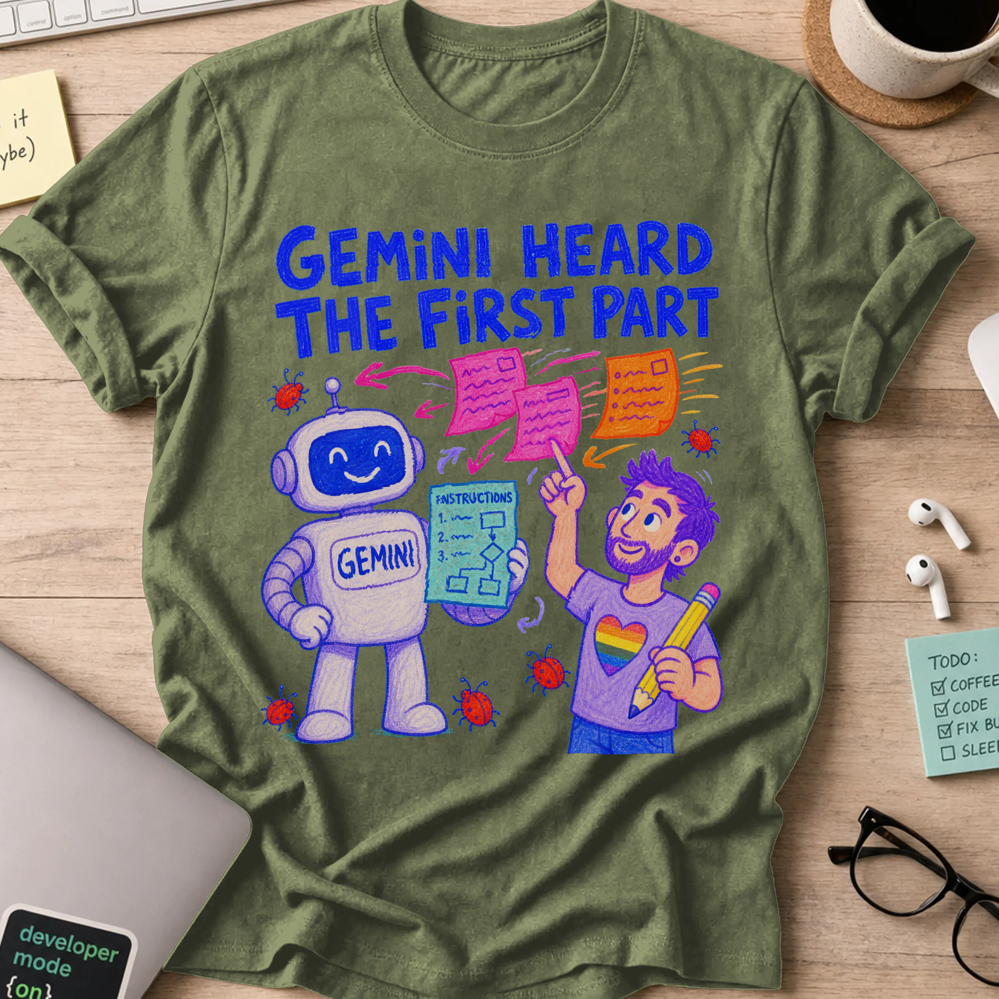 Gemini Heard the First Part Shirt — Military Green storefront mockup