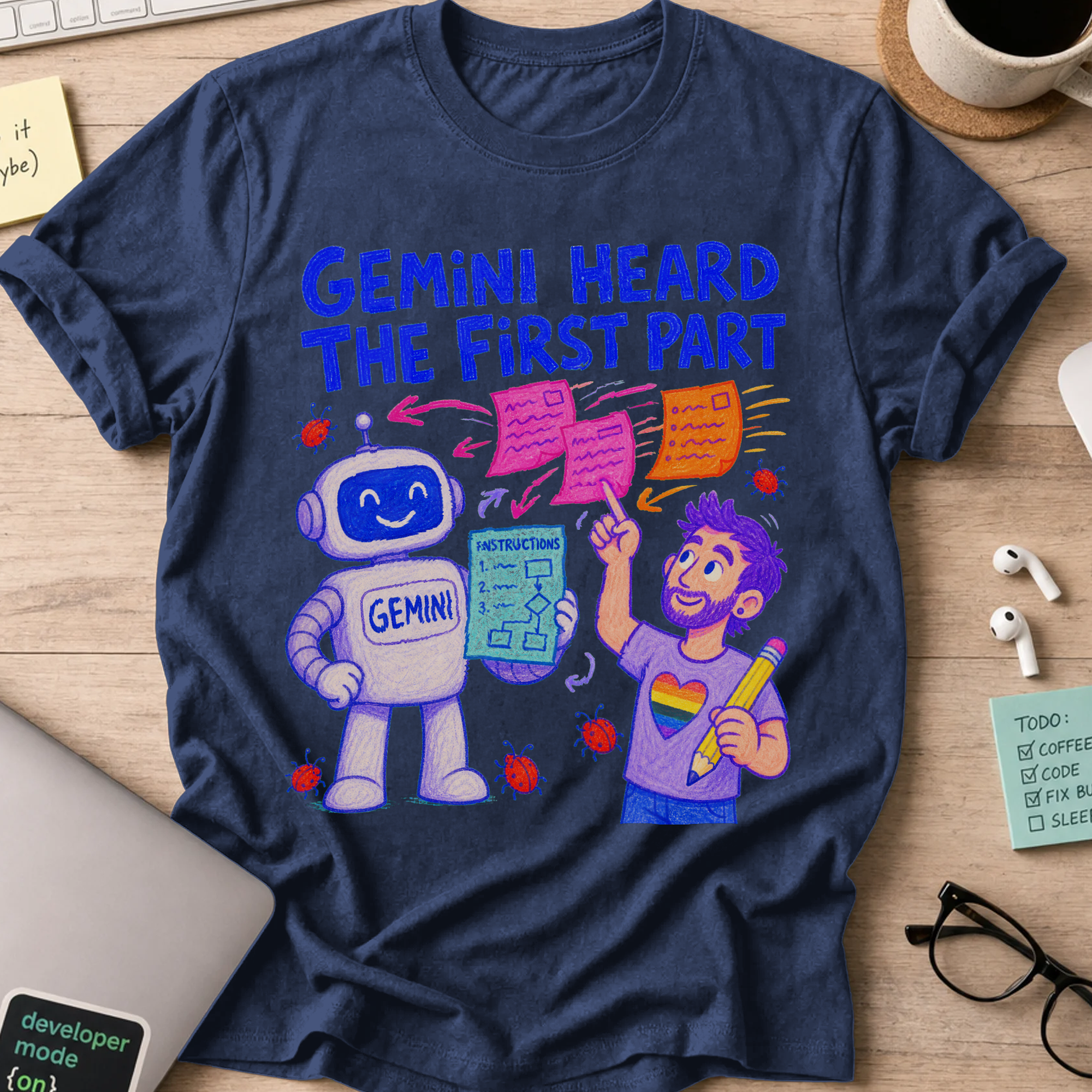 Gemini Heard the First Part Shirt — Navy storefront mockup