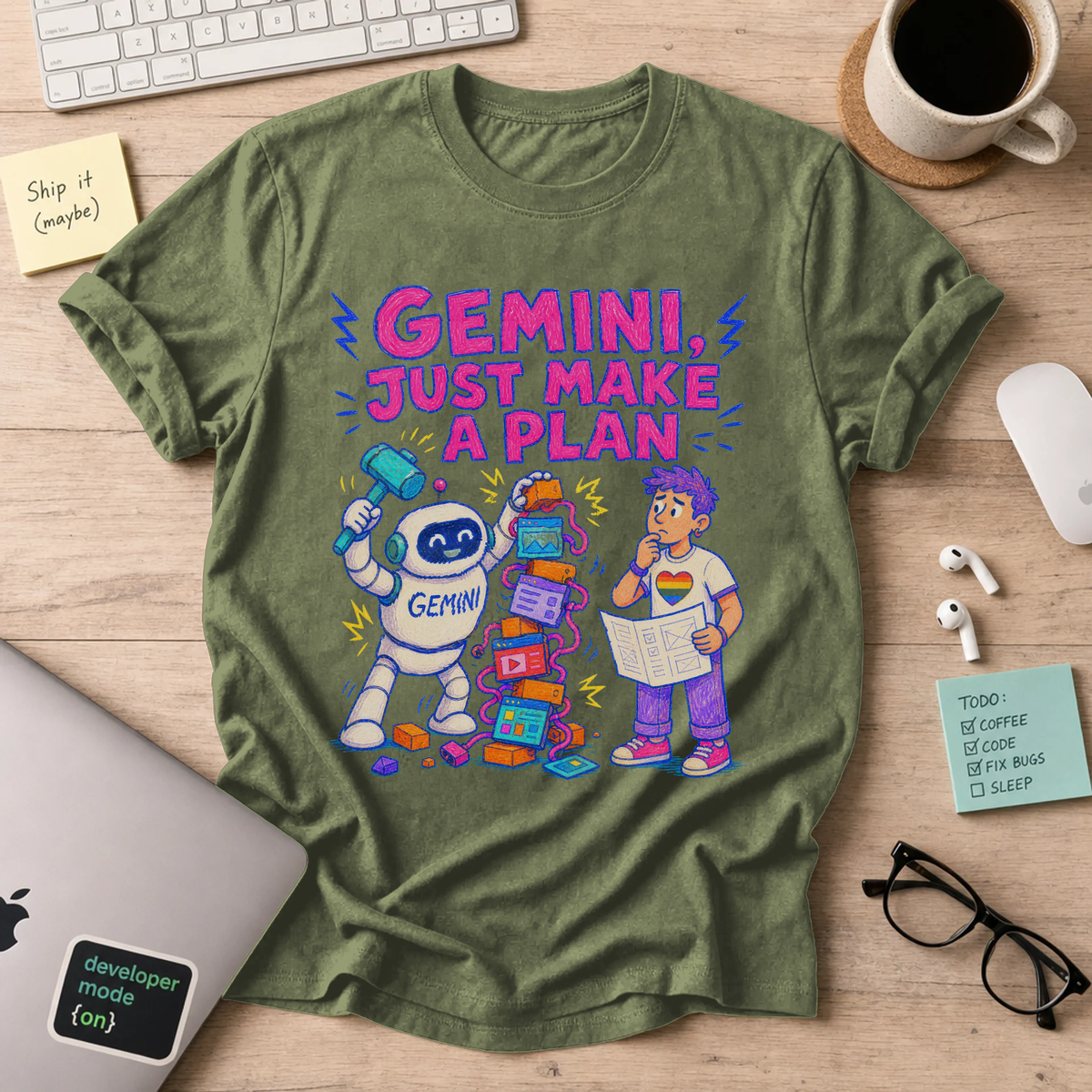 Gemini, Just Make a Plan Shirt — Military Green