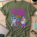Gemini, Just Make a Plan Shirt — Military Green storefront mockup