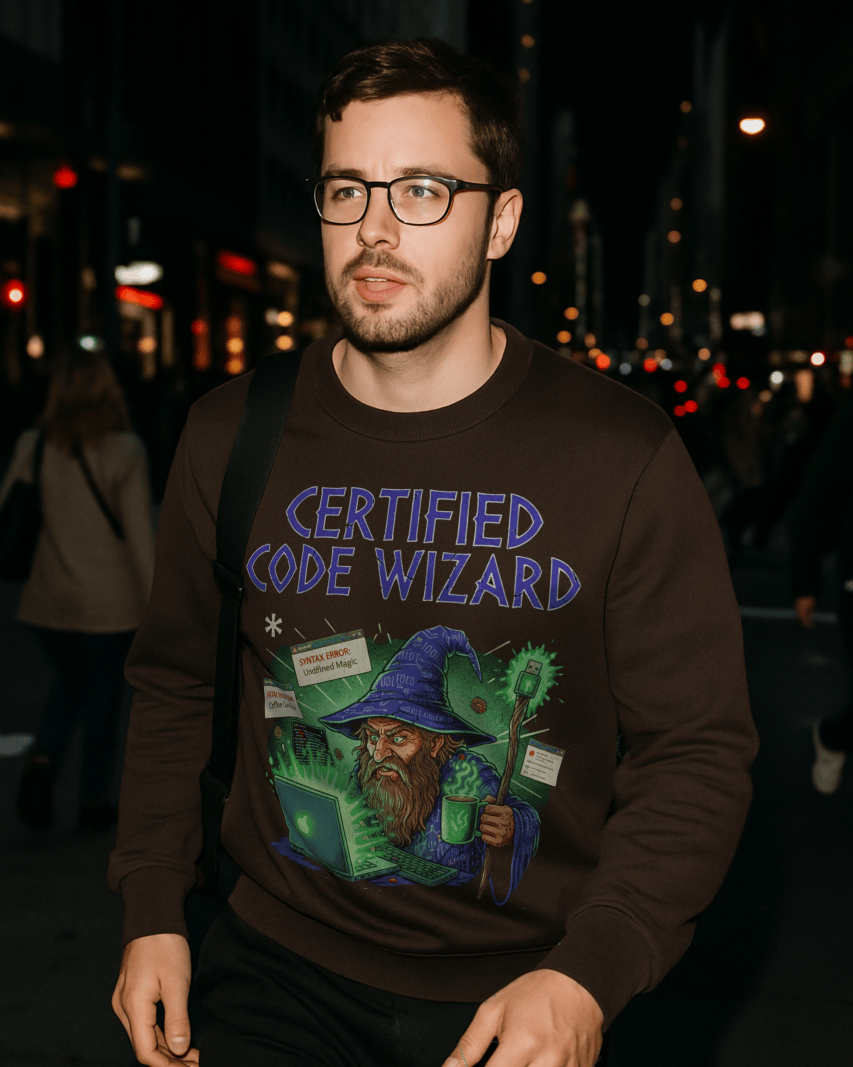Code Culture certified code wizard sweatshirt funny programmer Sweatshirt in S — Code Culture developer clothing