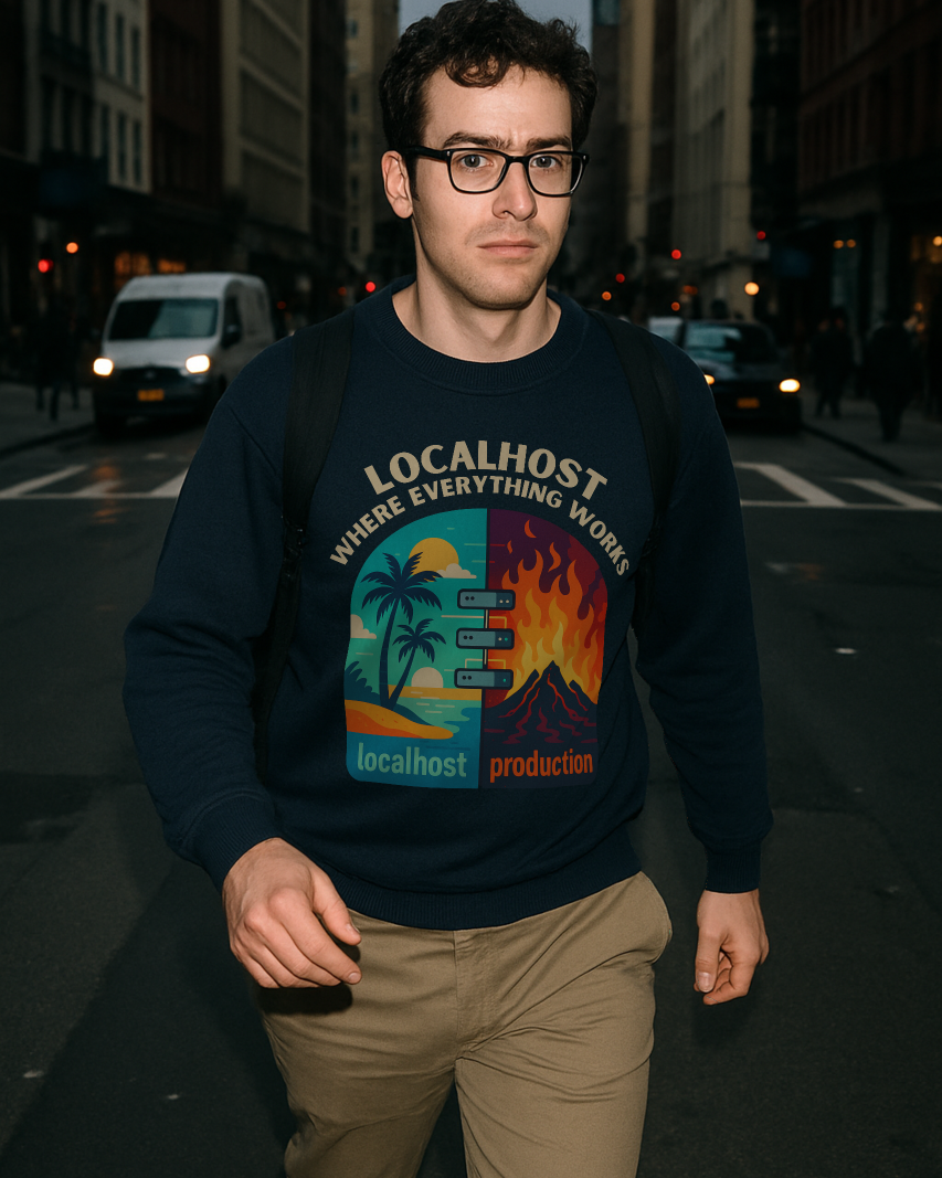 localhost vs production sweatshirt