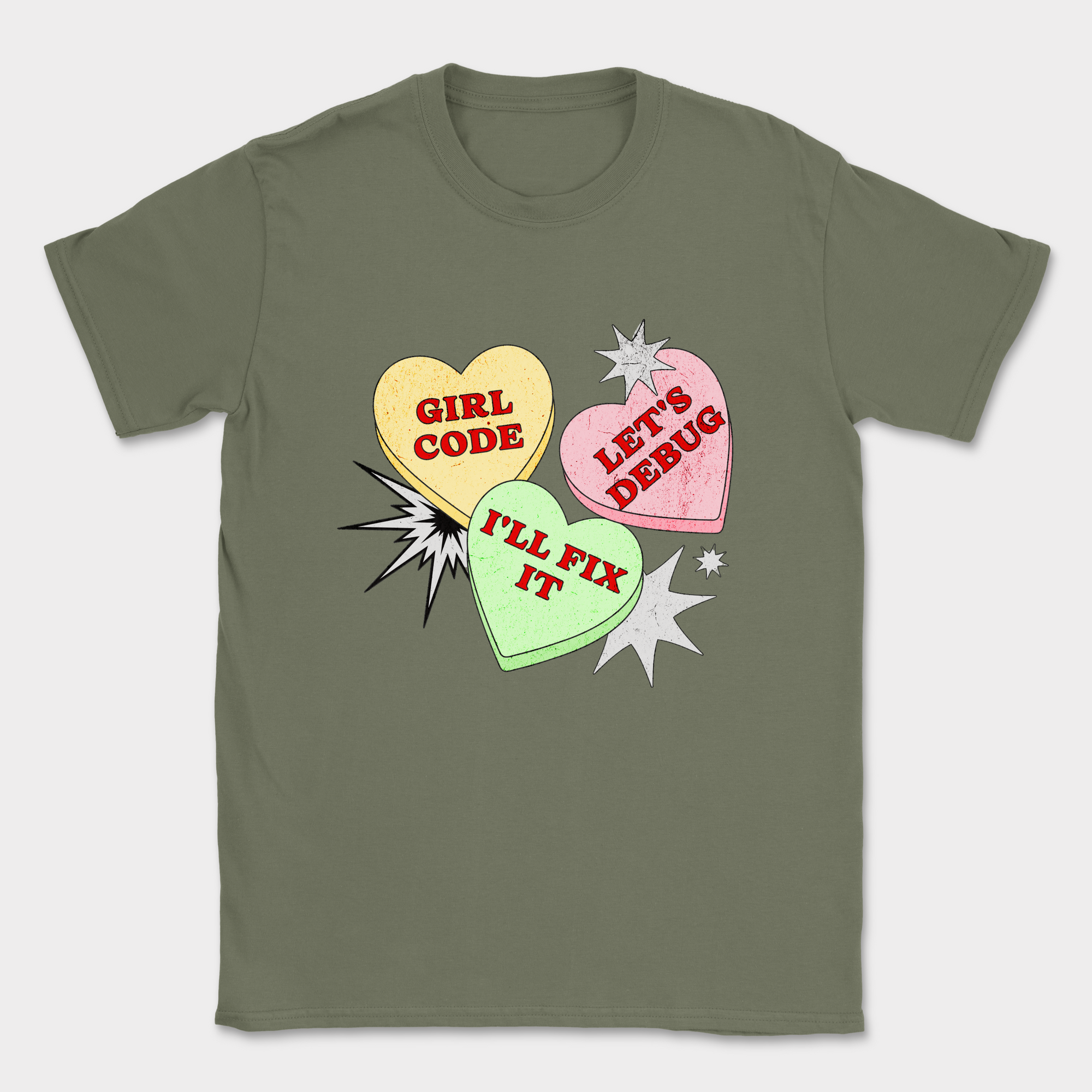 girl code hearts shirt — Military Green