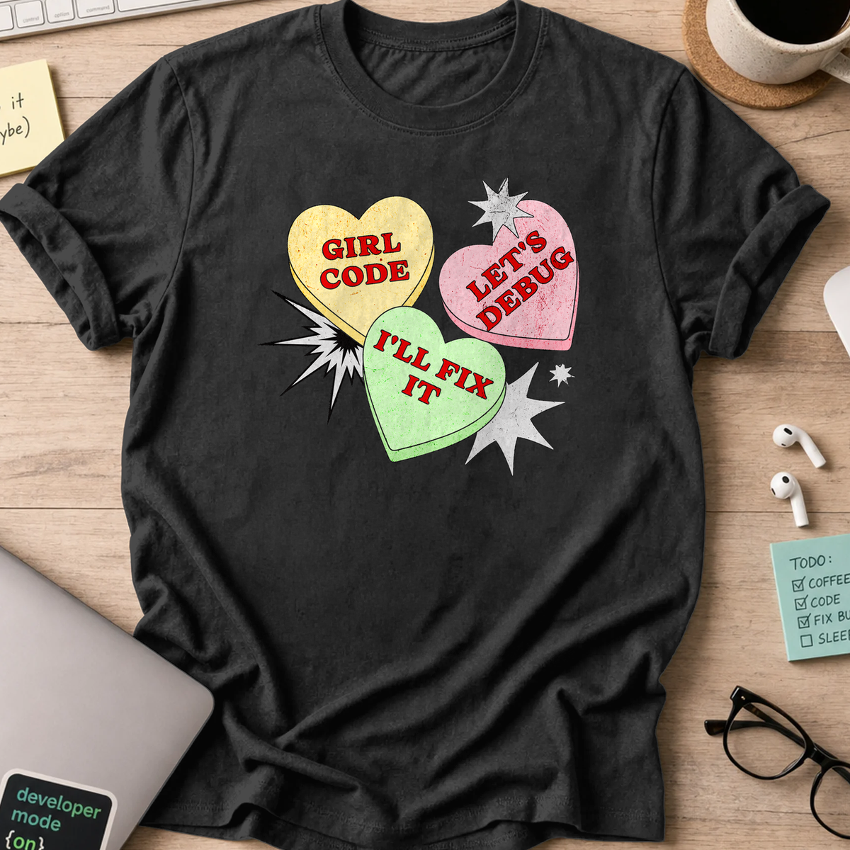 girl code hearts shirt - Black