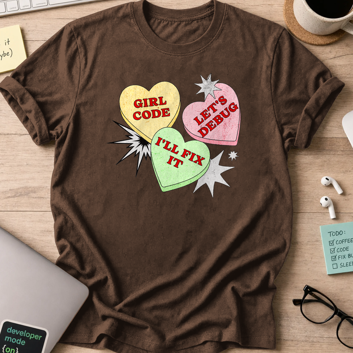 girl code hearts shirt - Dark Chocolate