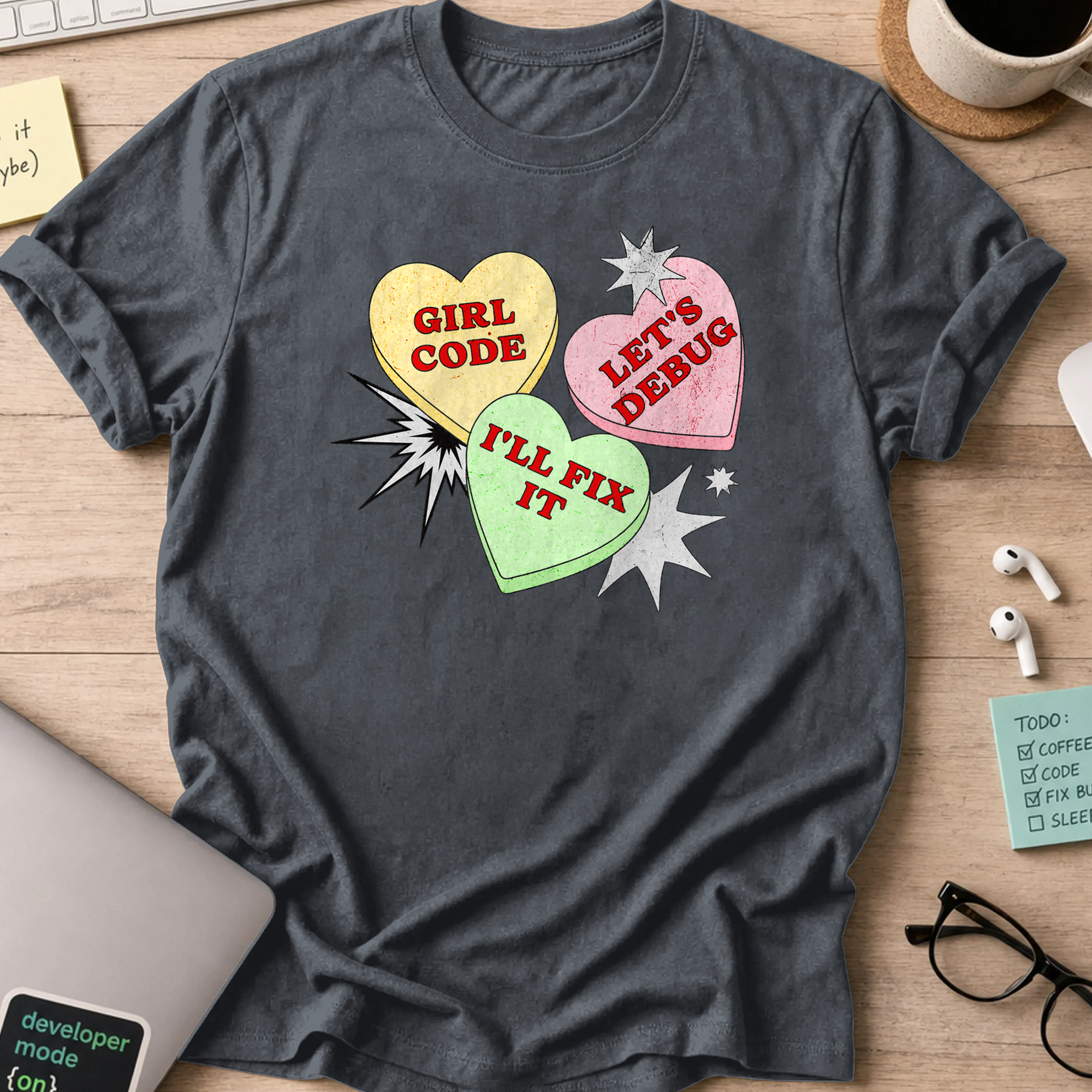 girl code hearts shirt - Dark Heather
