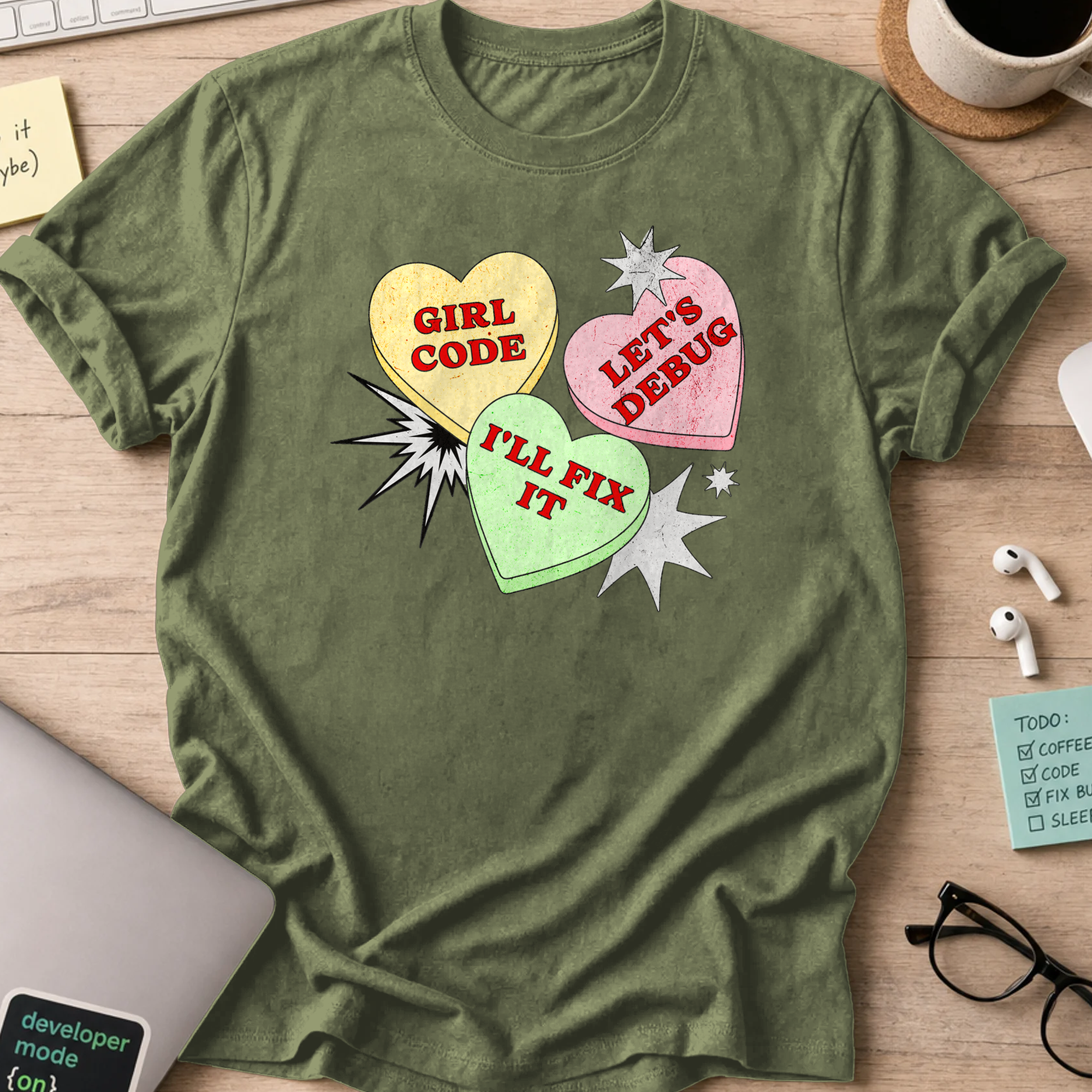 girl code hearts shirt - Military Green