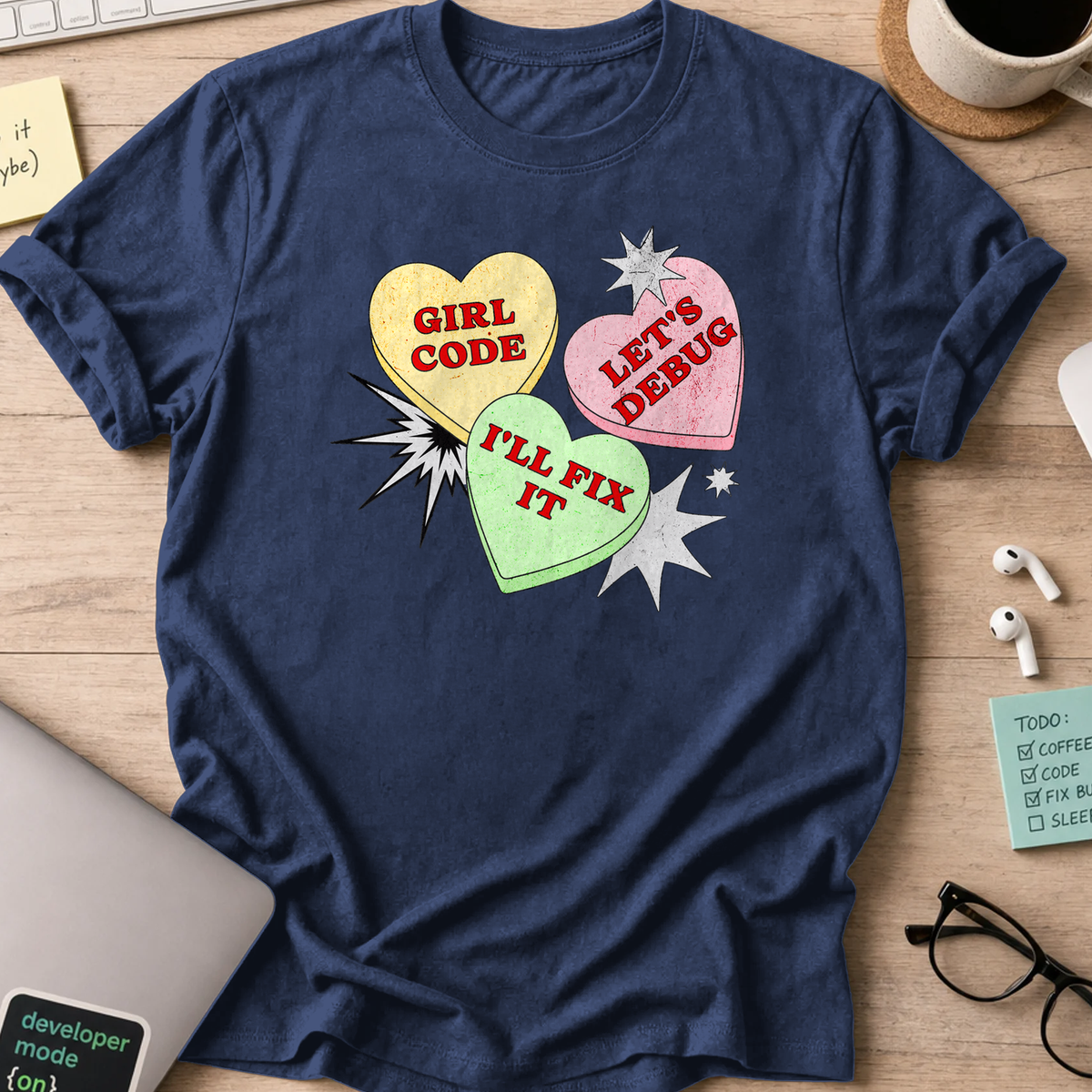 girl code hearts shirt - Navy