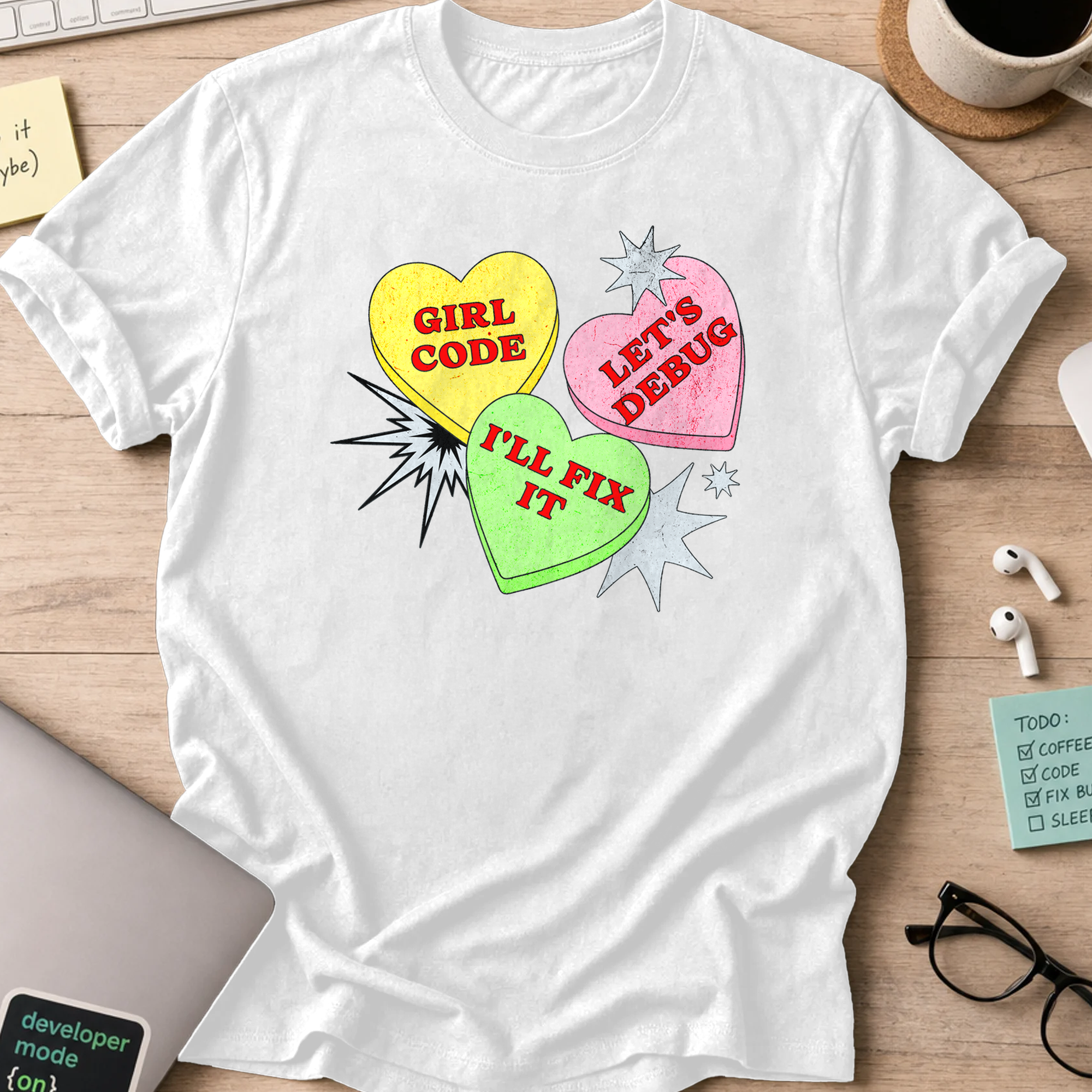 girl code hearts shirt - White
