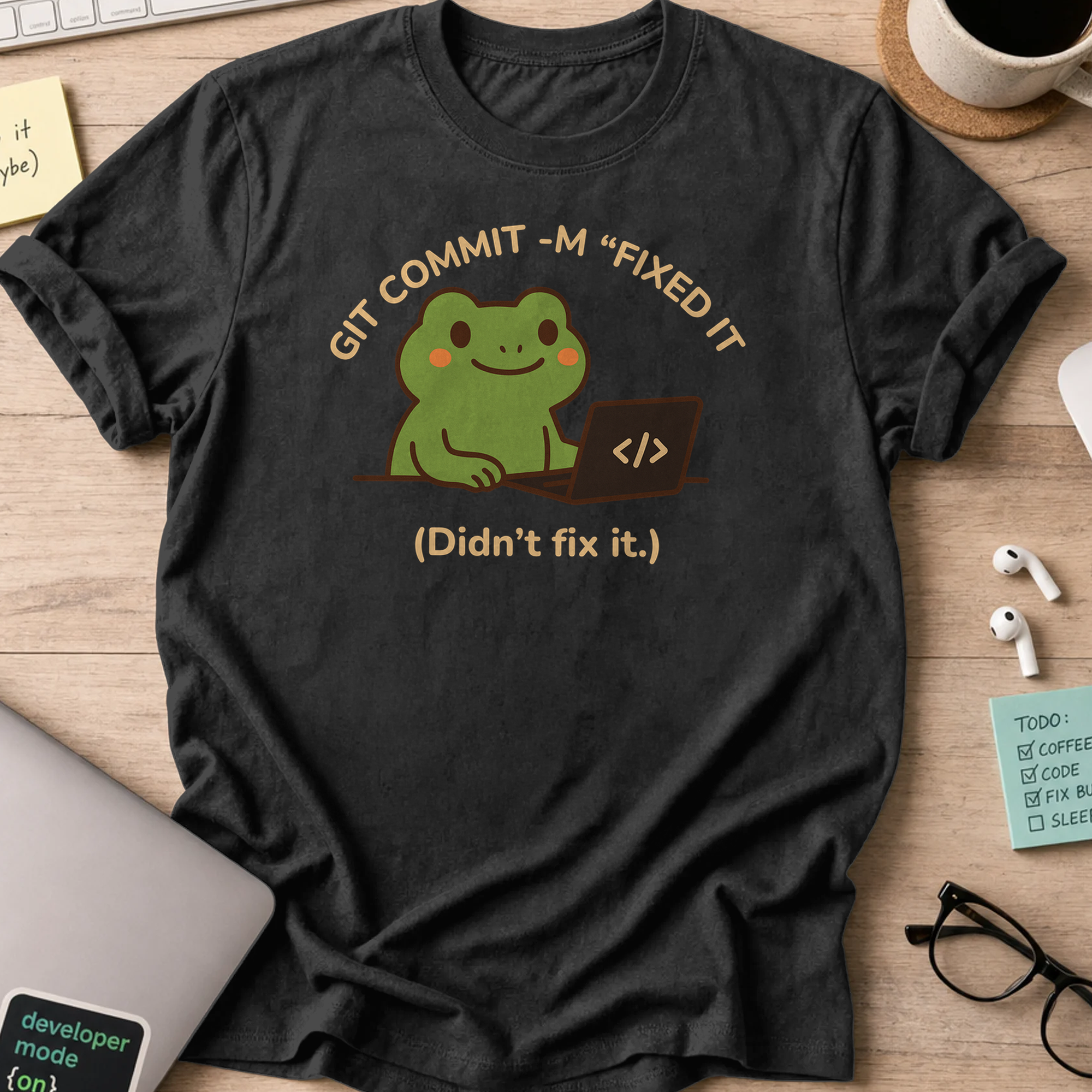 git commit -m "fixed it" shirt - Black