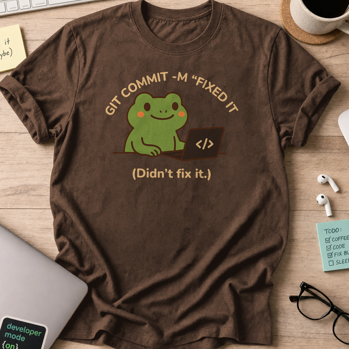 git commit -m "fixed it" shirt - Dark Chocolate