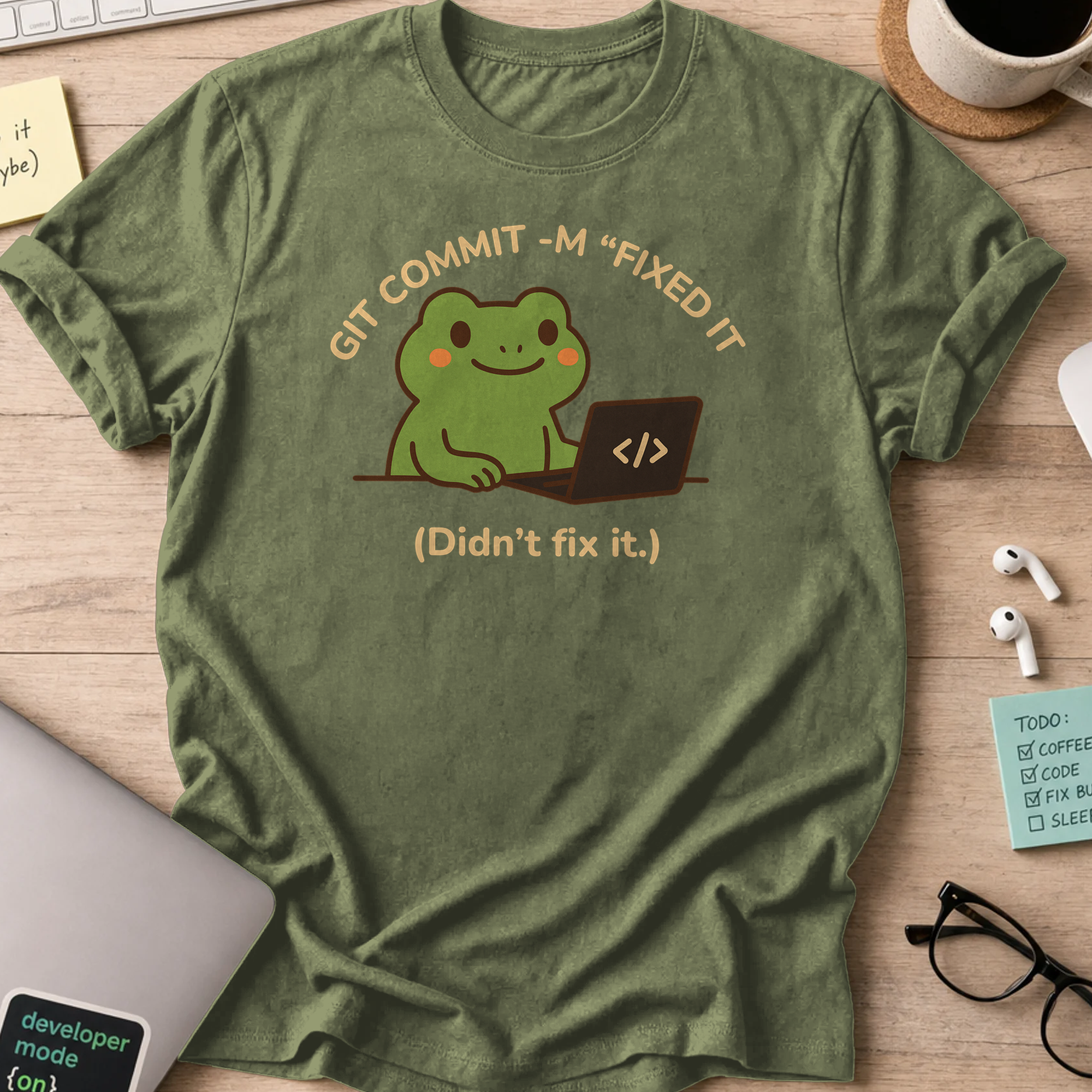git commit -m "fixed it" shirt - Military Green