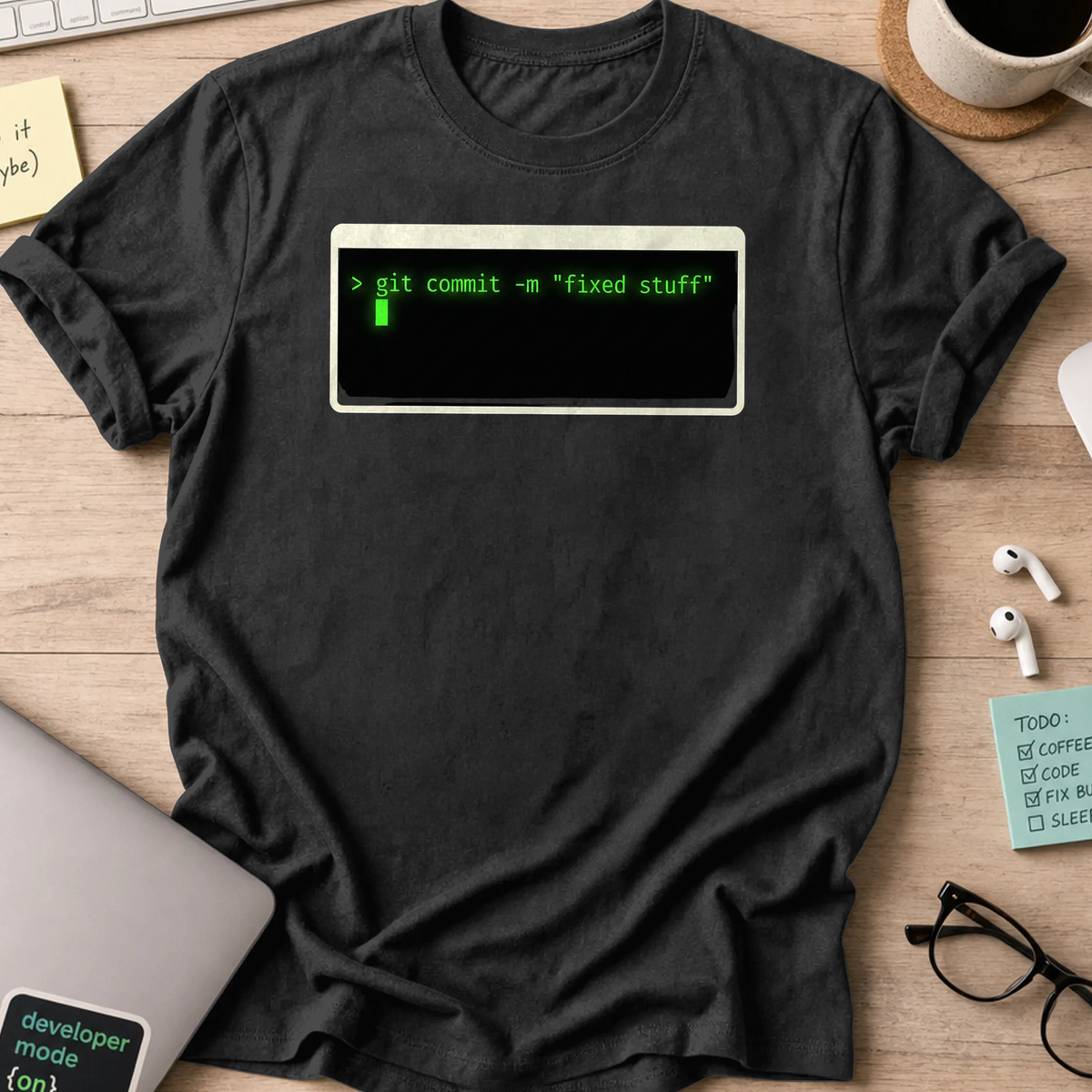 git commit -m "fixed stuff" shirt - Black