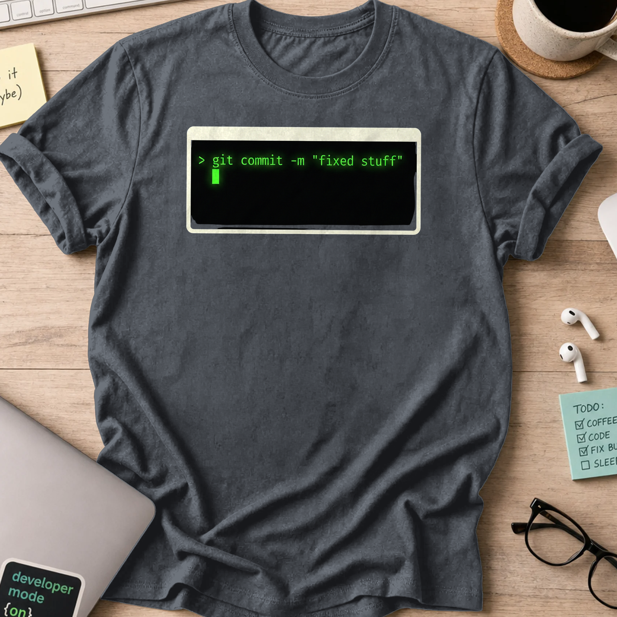 git commit -m "fixed stuff" shirt - Dark Heather