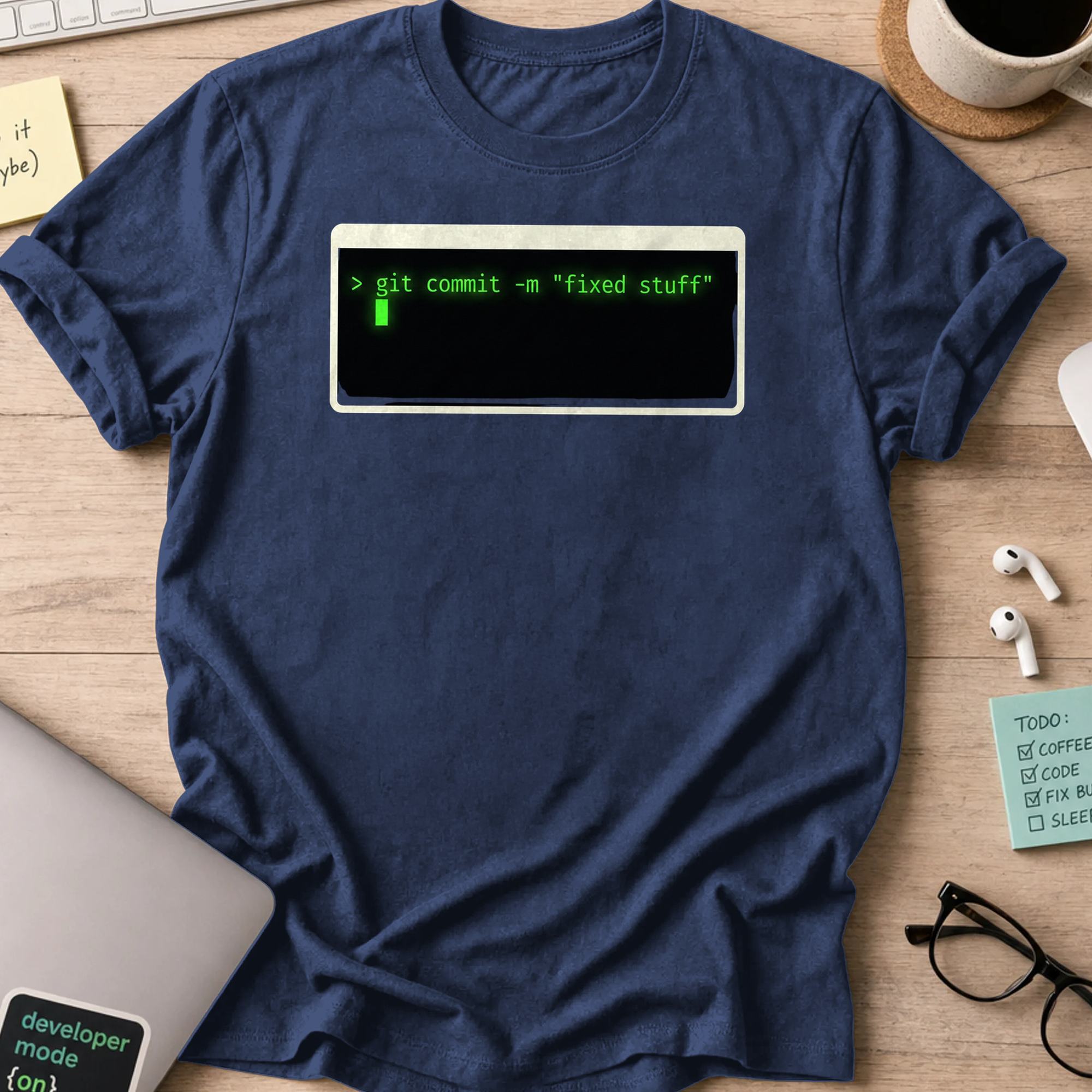 git commit -m "fixed stuff" shirt - Navy