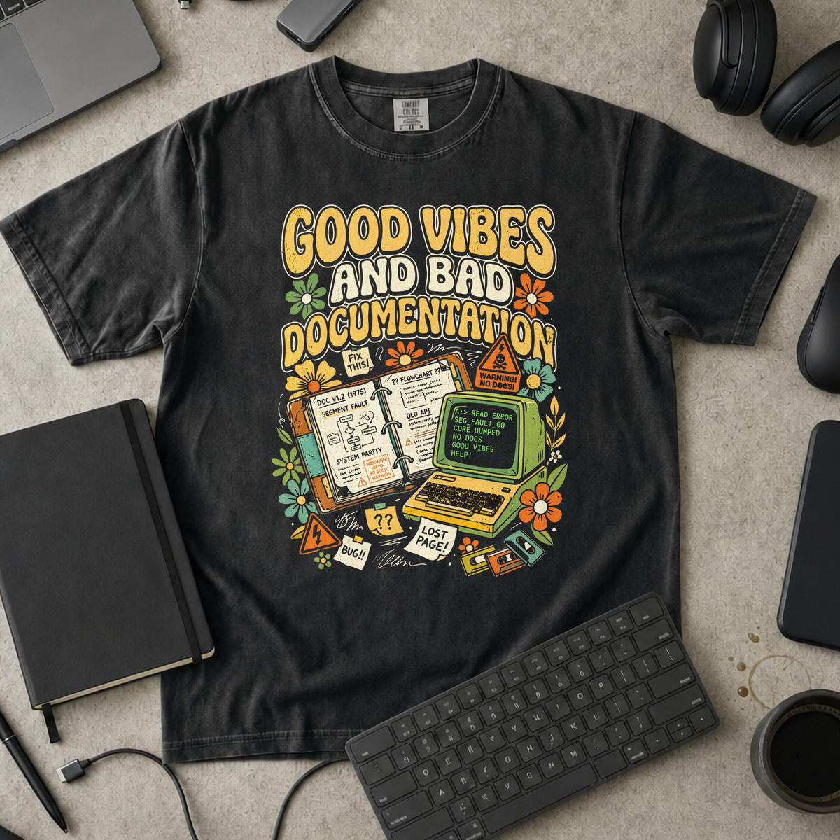 Good Vibes And Bad Documentation Premium Shirt — black Premium Shirt mock-up