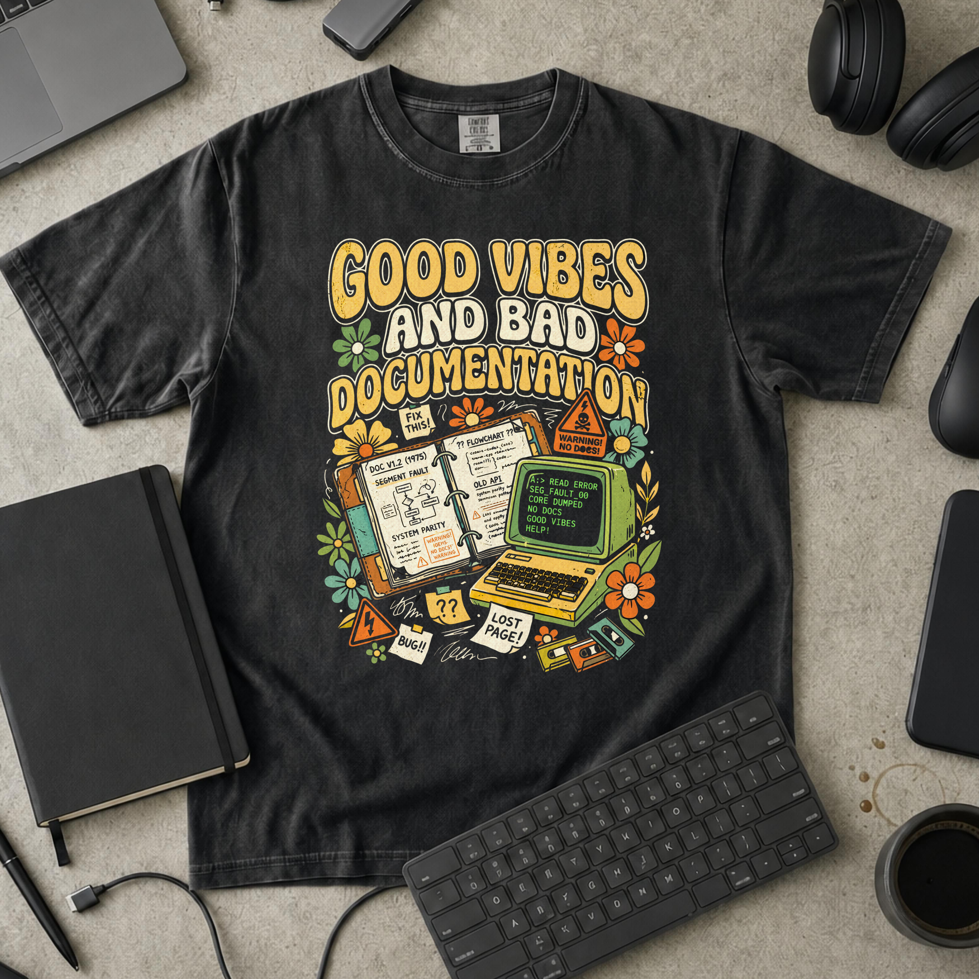 Good Vibes And Bad Documentation Premium Shirt — black Premium Shirt mock-up