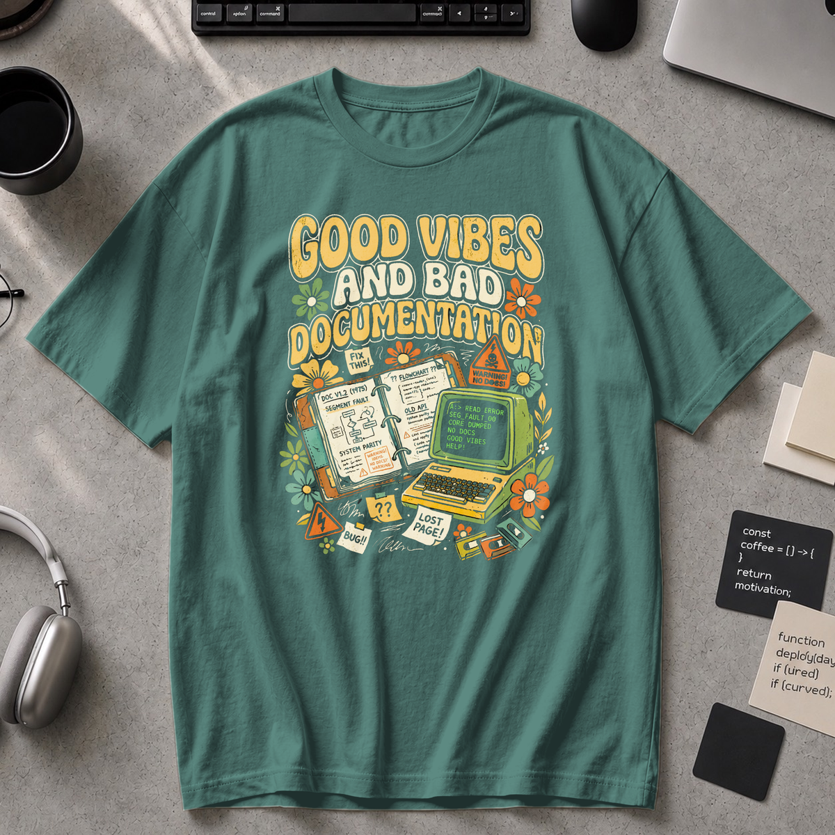 Good Vibes And Bad Documentation Premium Shirt - Blue Spruce