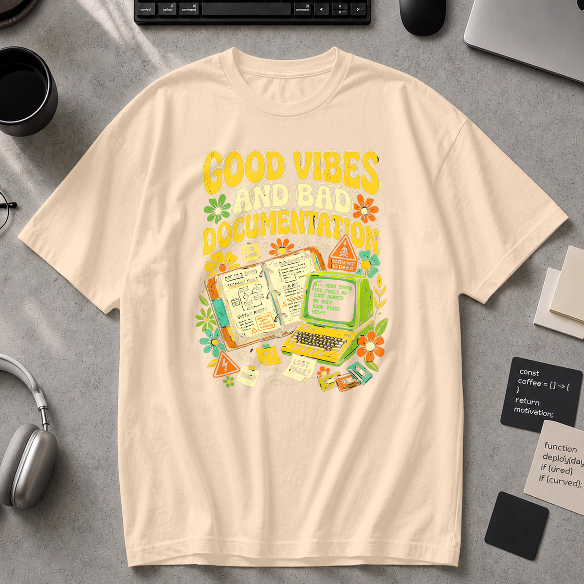 Good Vibes And Bad Documentation Premium Shirt - Ivory