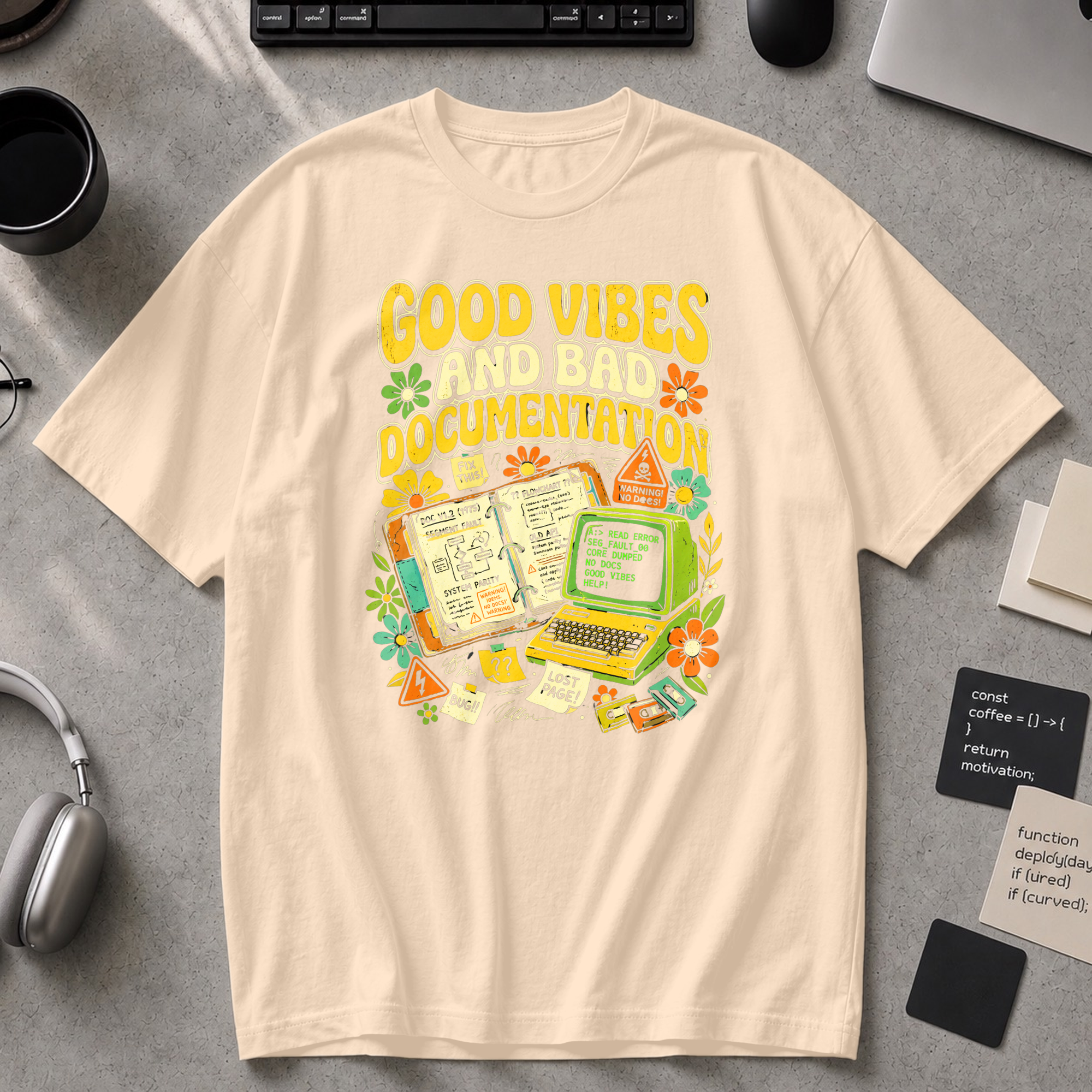 Good Vibes And Bad Documentation Premium Shirt - Ivory