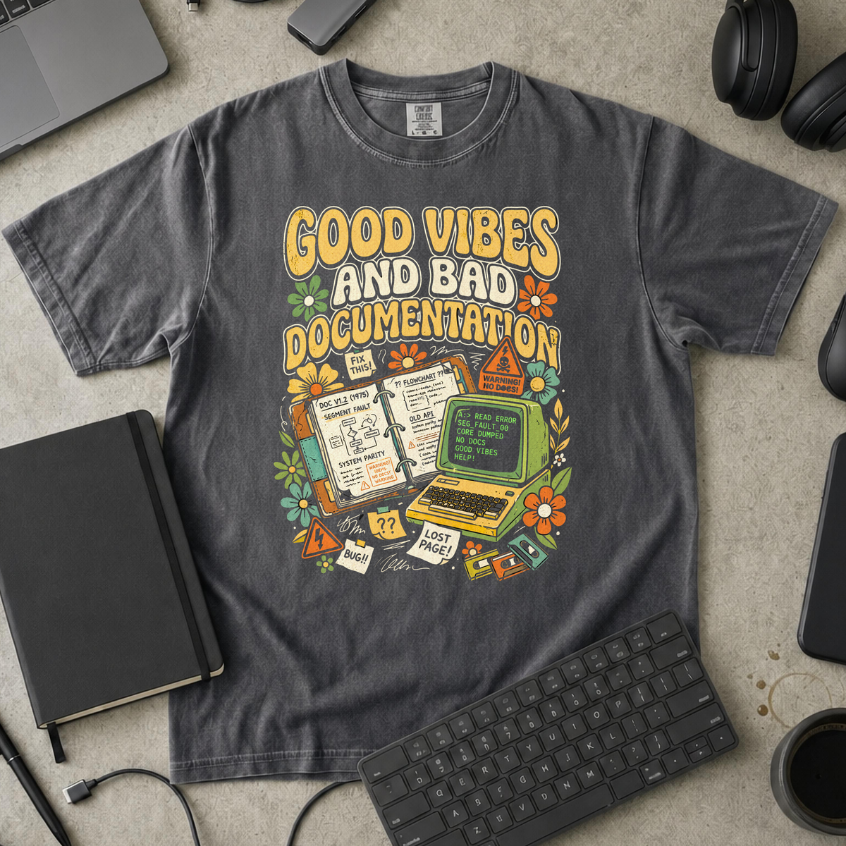 Good Vibes And Bad Documentation Premium Shirt — pepper Premium Shirt mock-up