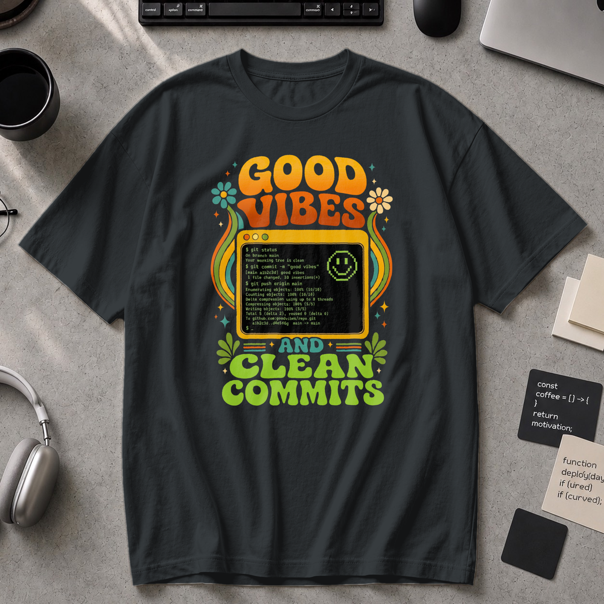 Good Vibes And Clean Commits Premium Shirt - Black