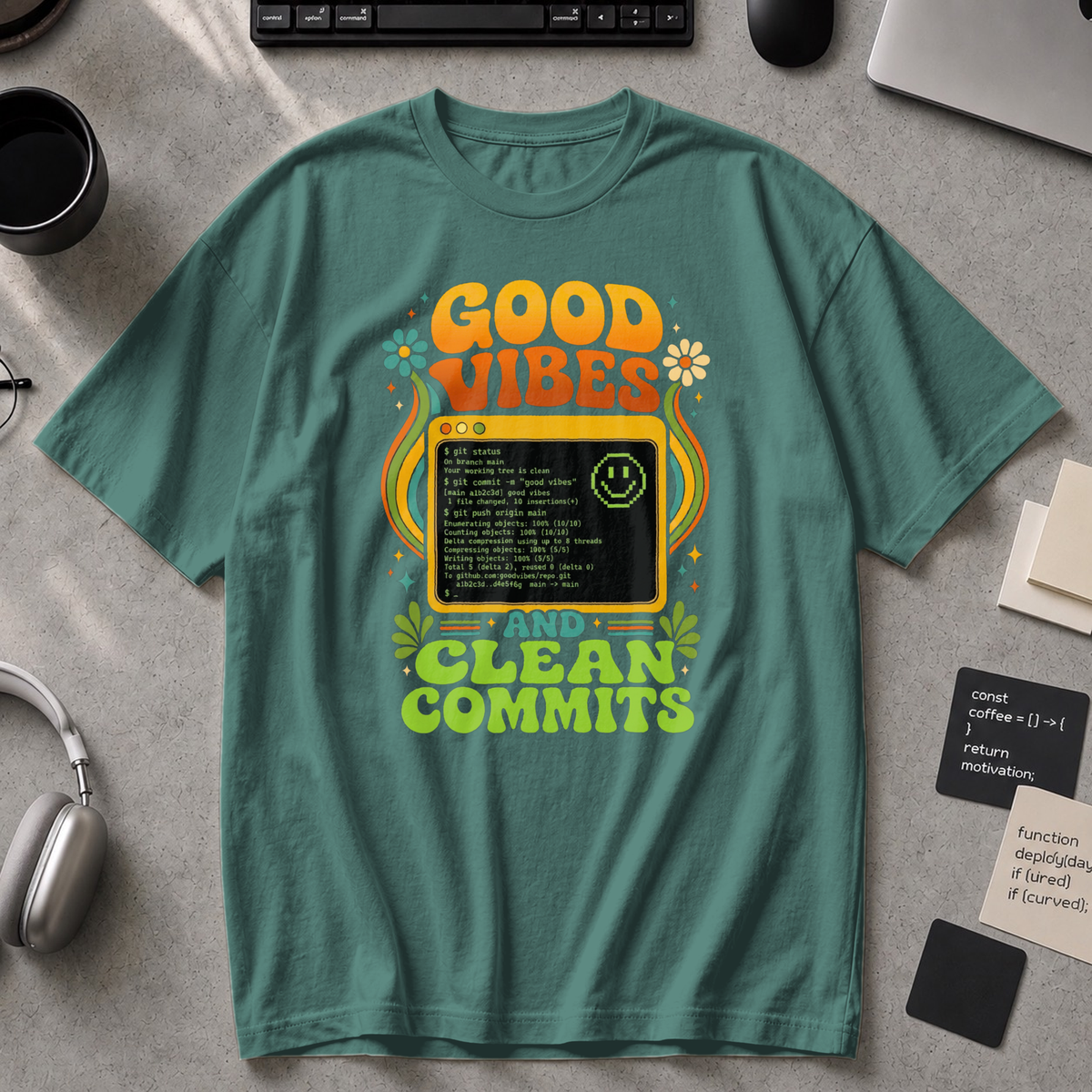 Good Vibes And Clean Commits Premium Shirt - Blue Spruce