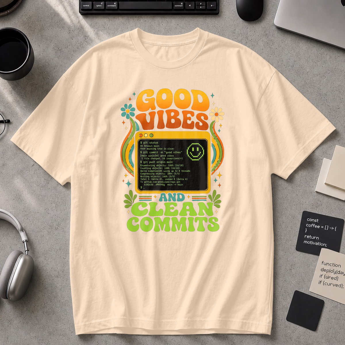 Good Vibes And Clean Commits Premium Shirt - Ivory