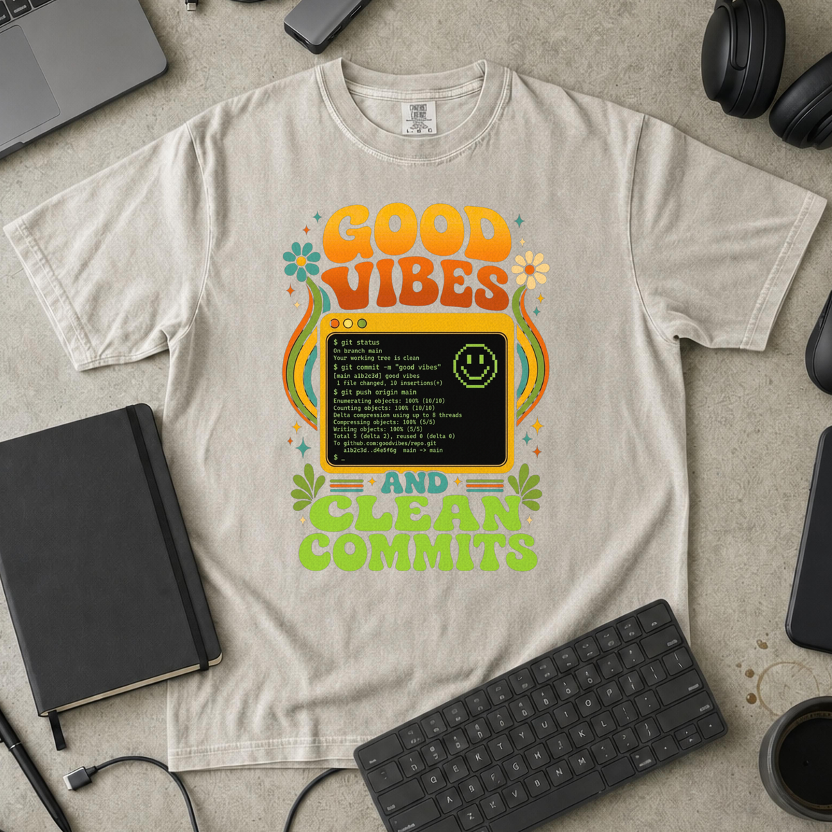 Good Vibes And Clean Commits Premium Shirt — ivory Premium Shirt mock-up