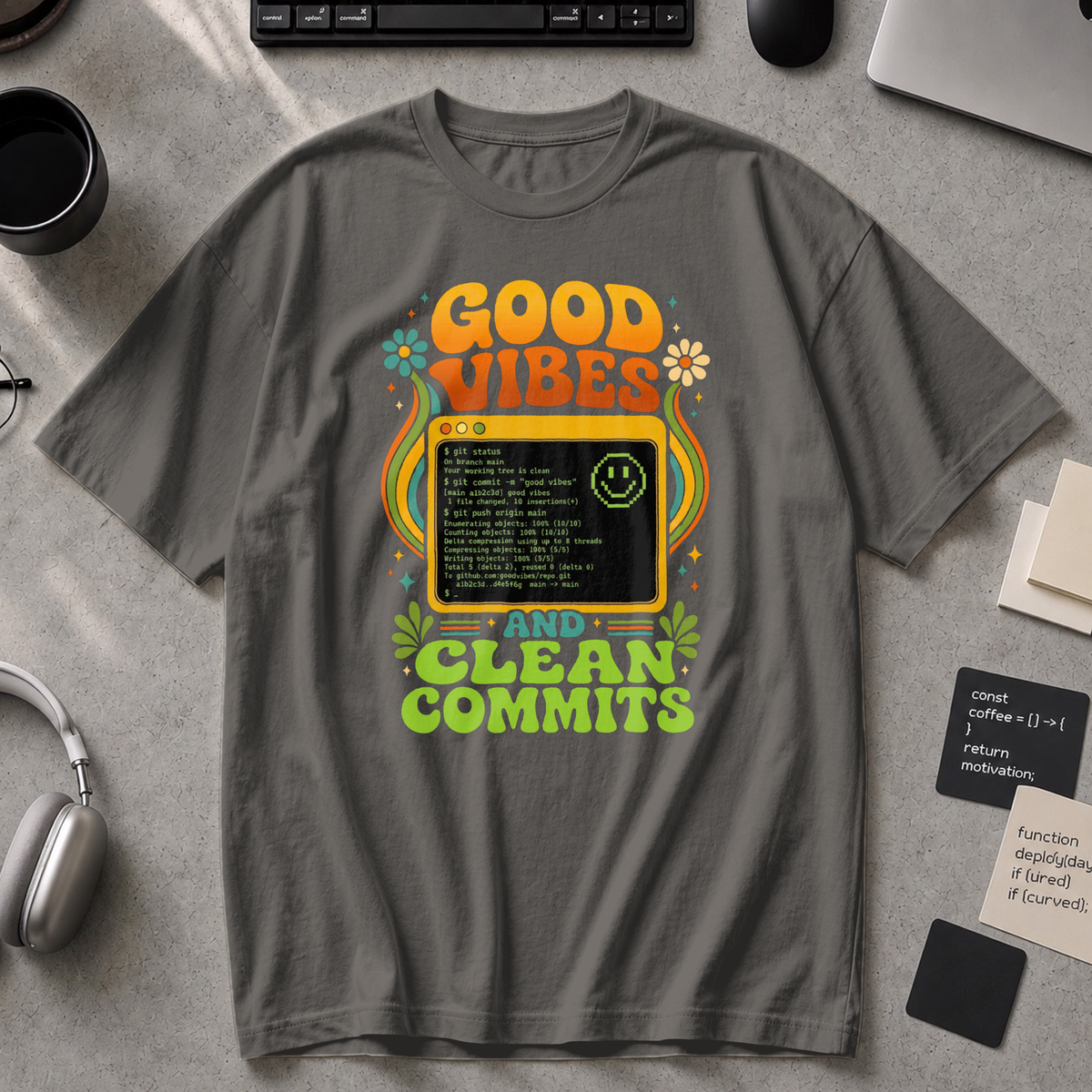 Good Vibes And Clean Commits Premium Shirt - Pepper