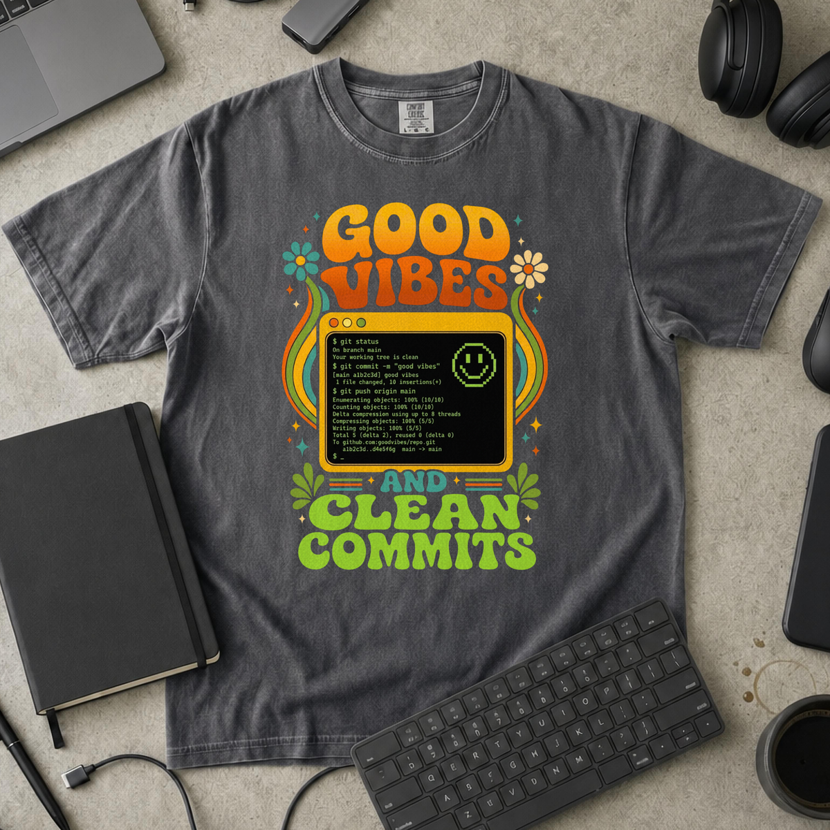 Good Vibes And Clean Commits Premium Shirt — pepper Premium Shirt mock-up