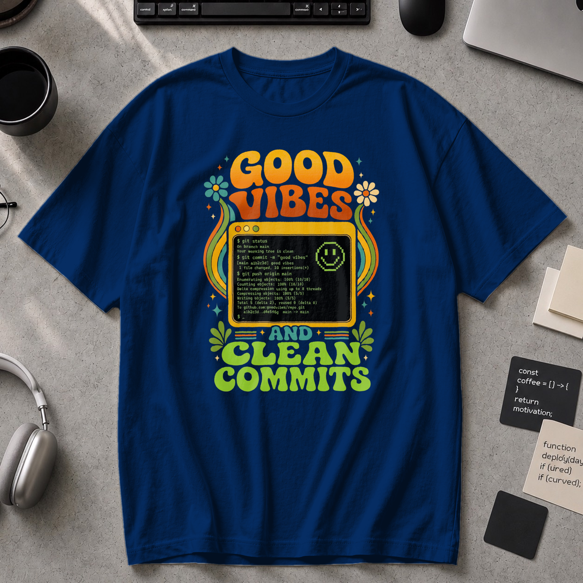 Good Vibes And Clean Commits Premium Shirt - True Navy