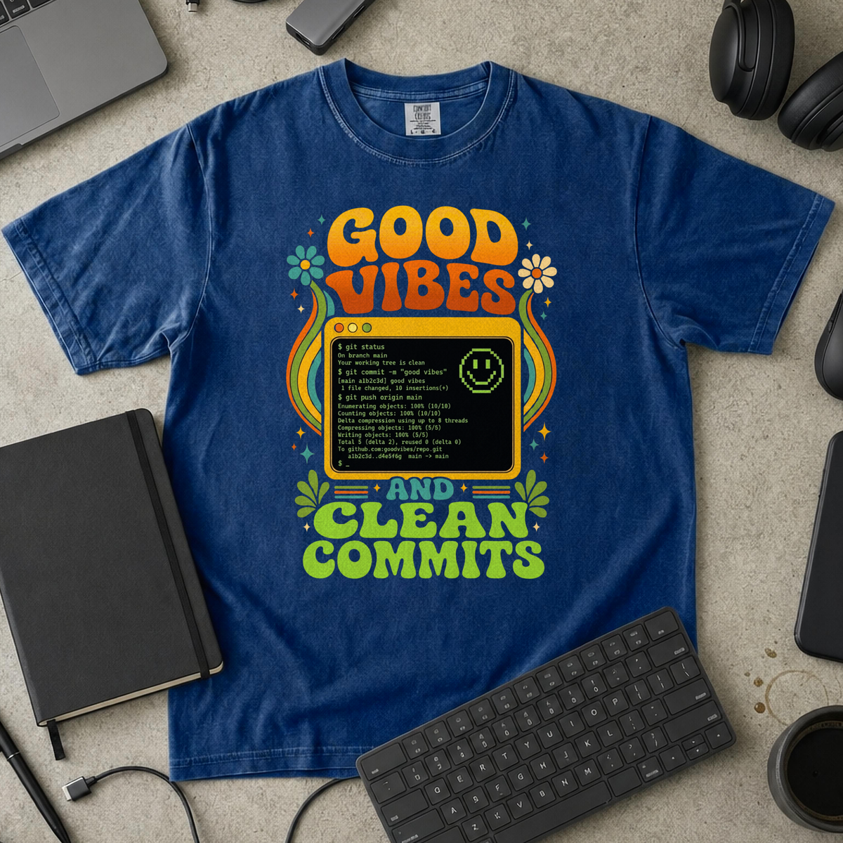 Good Vibes And Clean Commits Premium Shirt — true navy Premium Shirt mock-up