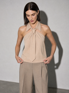 Polo Collar Tie Shirt Women's Design Vest - Gray Premium Fabric Finish Adjusting