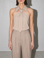 Polo Collar Tie Shirt Women's Design Vest - Gray Premium Fabric Finish Bust To Thigh