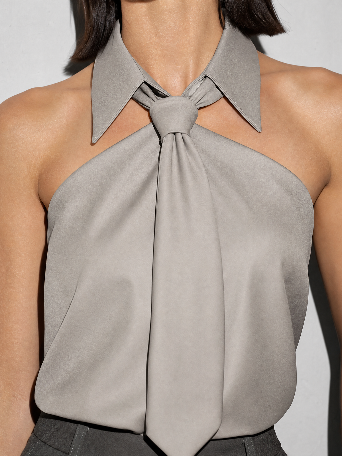 Polo Collar Tie Shirt Women's Design Vest - Gray Premium Fabric Finish Macro