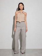 Polo Collar Tie Shirt Women's Design Vest - Gray Premium Fabric Finish Main